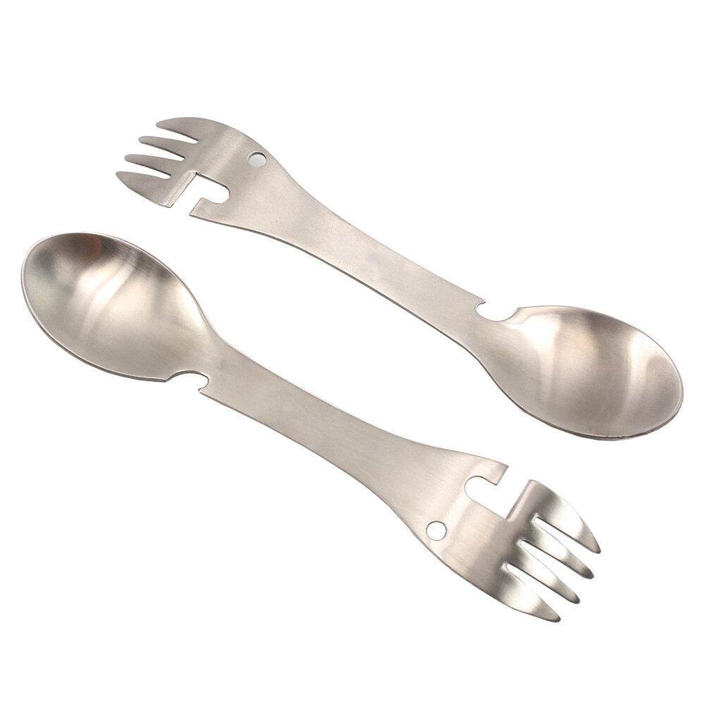Cubierto De Acero Inoxidable Multifuncional Tenedor Cuchillo Destapador Campimg