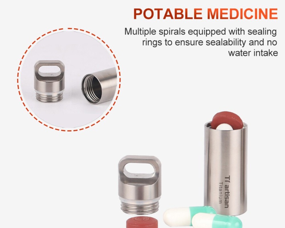 Tiartisan Outdoor Titanium Alloy Waterproof Pill Box Case Container Survival EDC