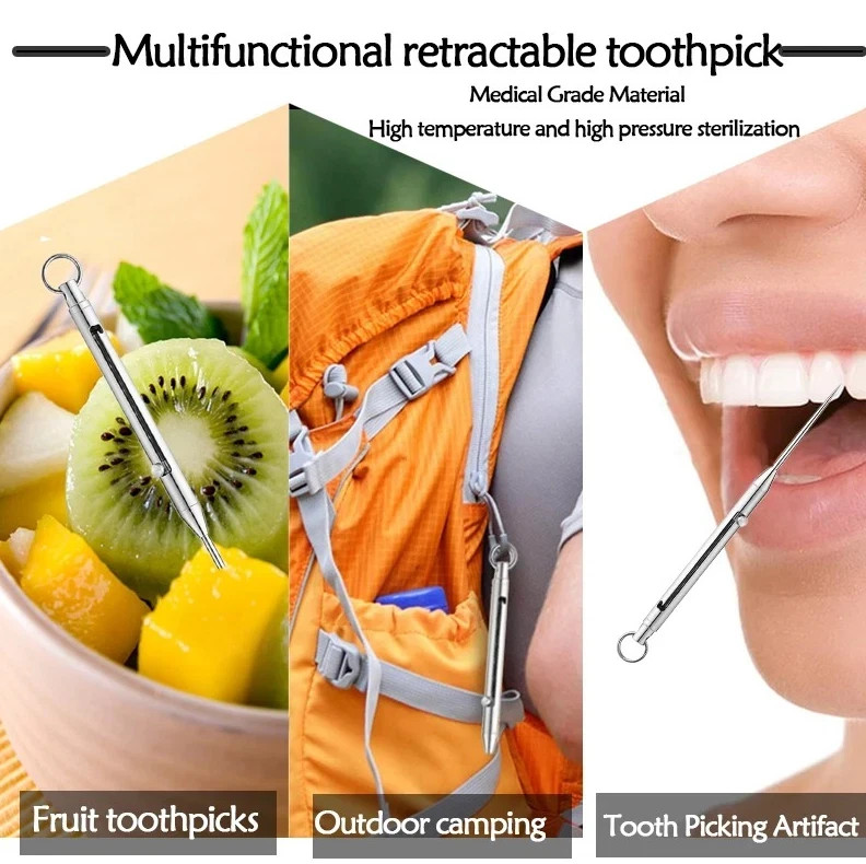1pc Portable Titanium Toothpick with Keychain Holder Reusable Outdoor Tool – NEW