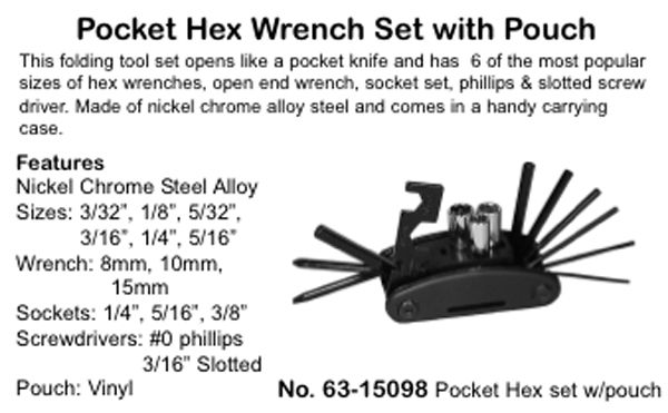 Philmore 63-15098 Pocket Hex Wrench Set with Pouch Free Shipping USA Seller