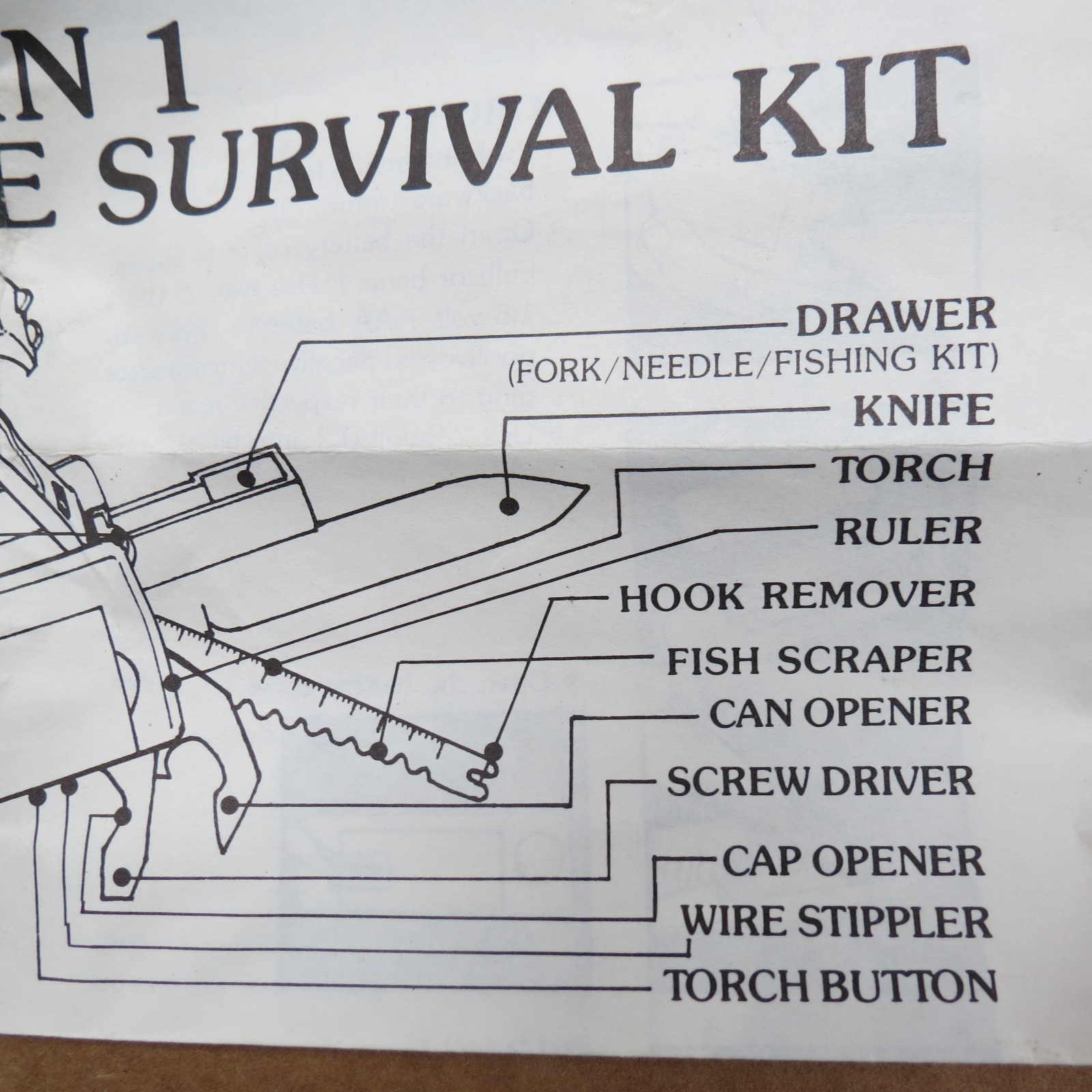 18 IN 1 MULTI PURPOSE SURVIVAL KIT – SHEATH – MANUAL – TAIWAN – COOL !!!!