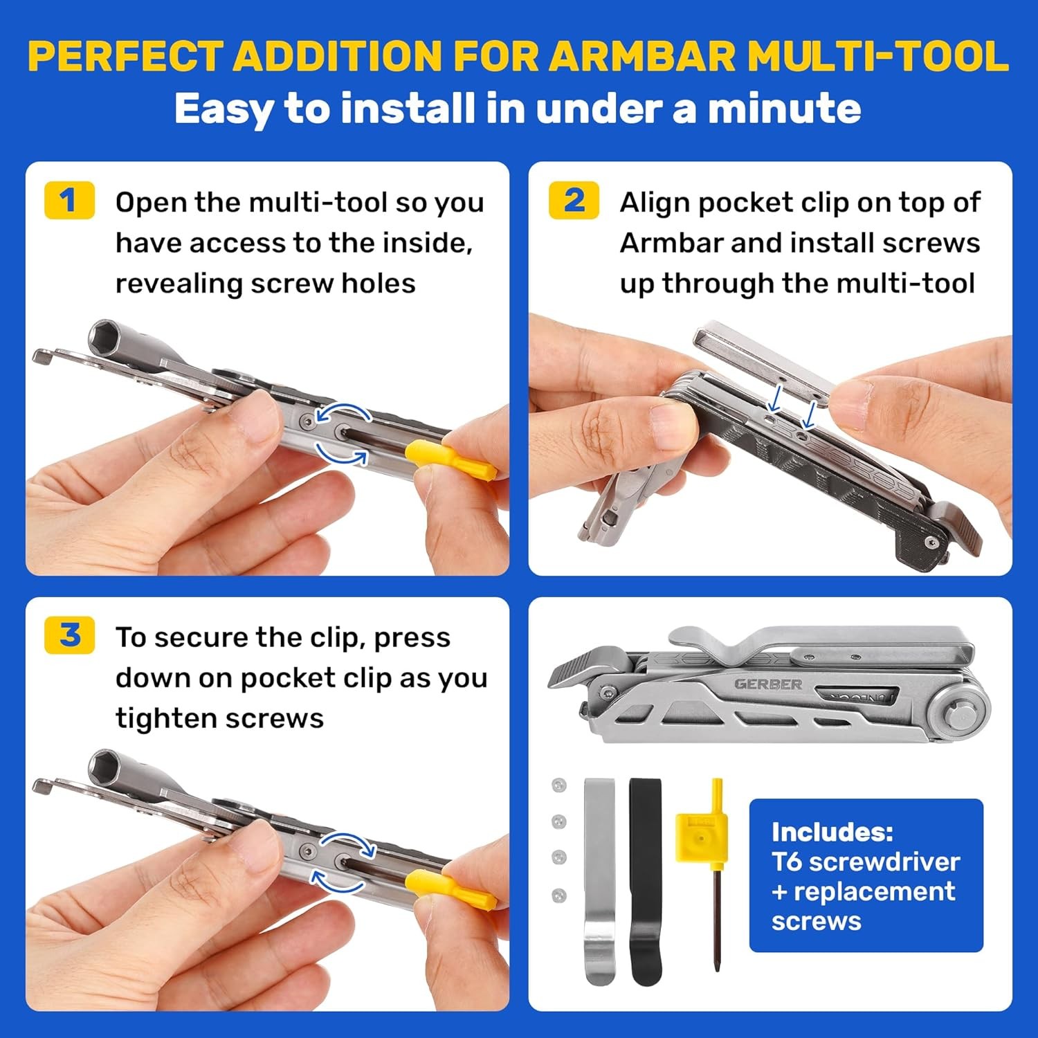 [2-Pack] Stainless Steel Pocket Clips For Gerber Armbar Multitool – 1 Metal