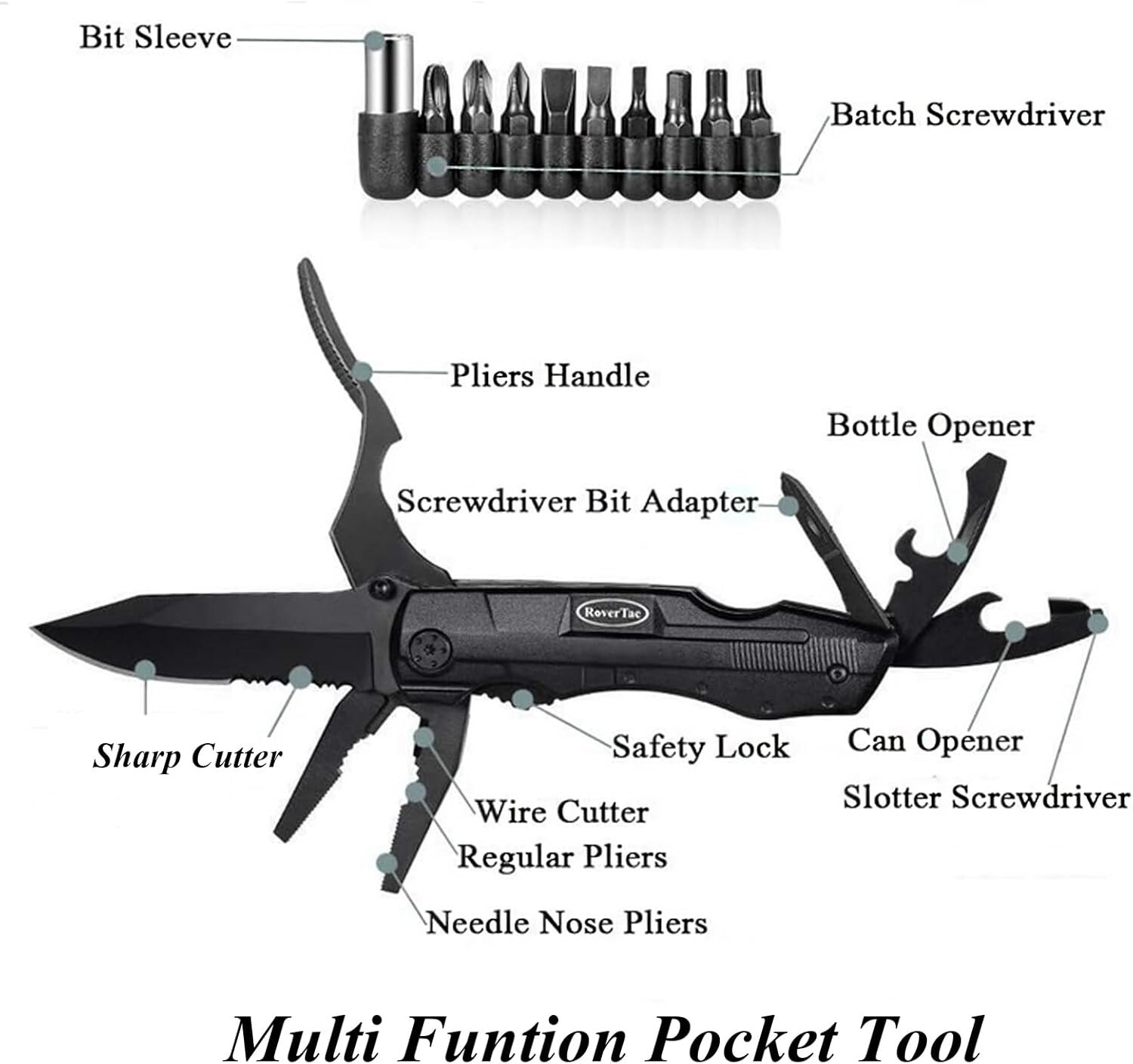 15-in-1 Pocket Knife Multitool – Durable Stainless Steel, Safety Lock & Sheath