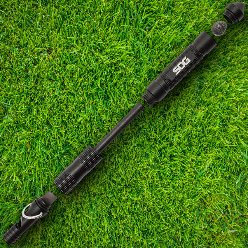 SOG Multi Tool Flint Glass Breaker Whistle Ferro Rod Steel Striker Wool Tinder