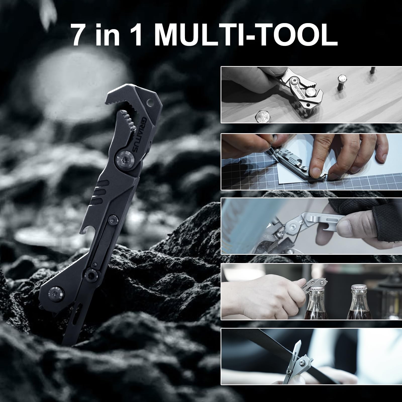 EDC Multitool 7 in 1 with knife, Wrench, Folding Knife, Screwdriver, Bottle O…