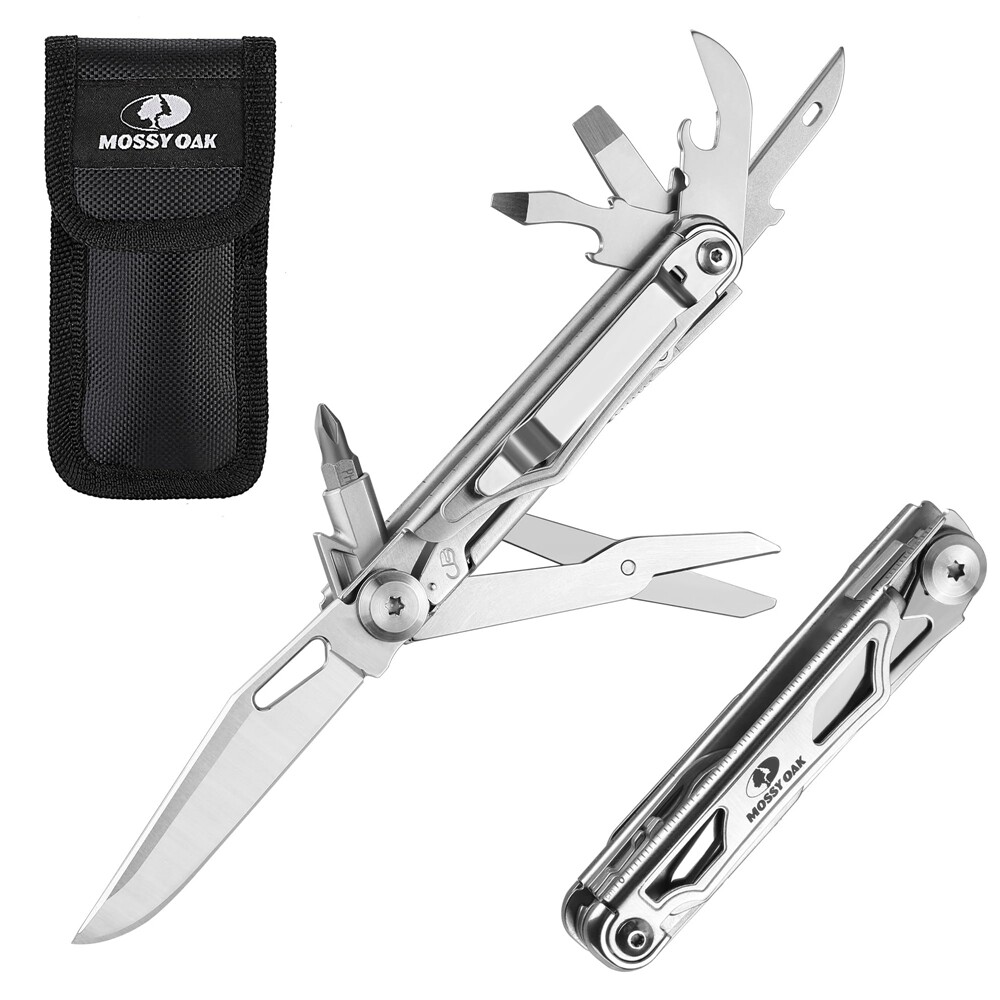 Mossy Oak 12-in-1 Multitool Folding Tool Multifunctional EDC Tool w/Belt Clip