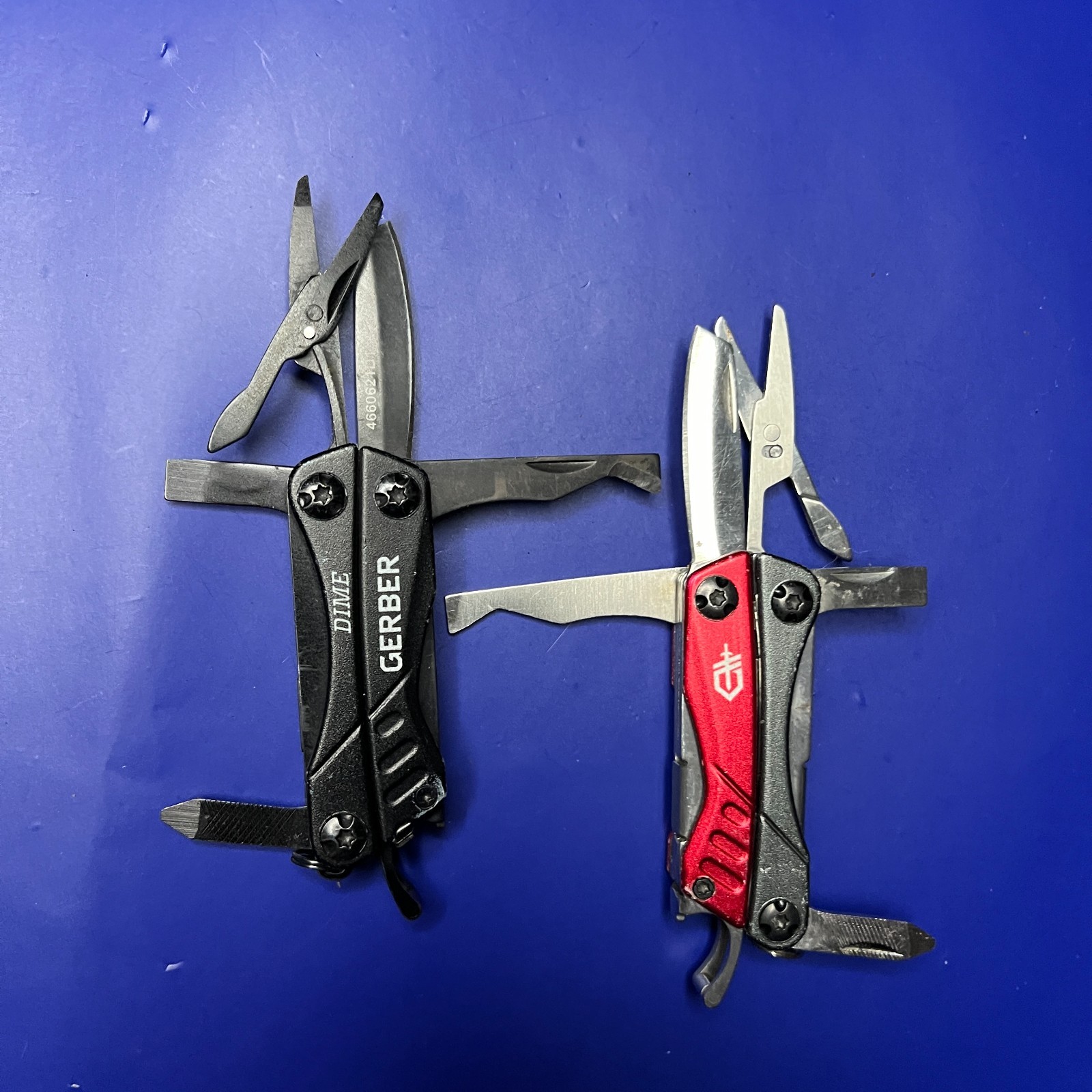 Lot of 2 Gerber Dime Multi-Tools Small Keychain Pliers Knife File Scissors
