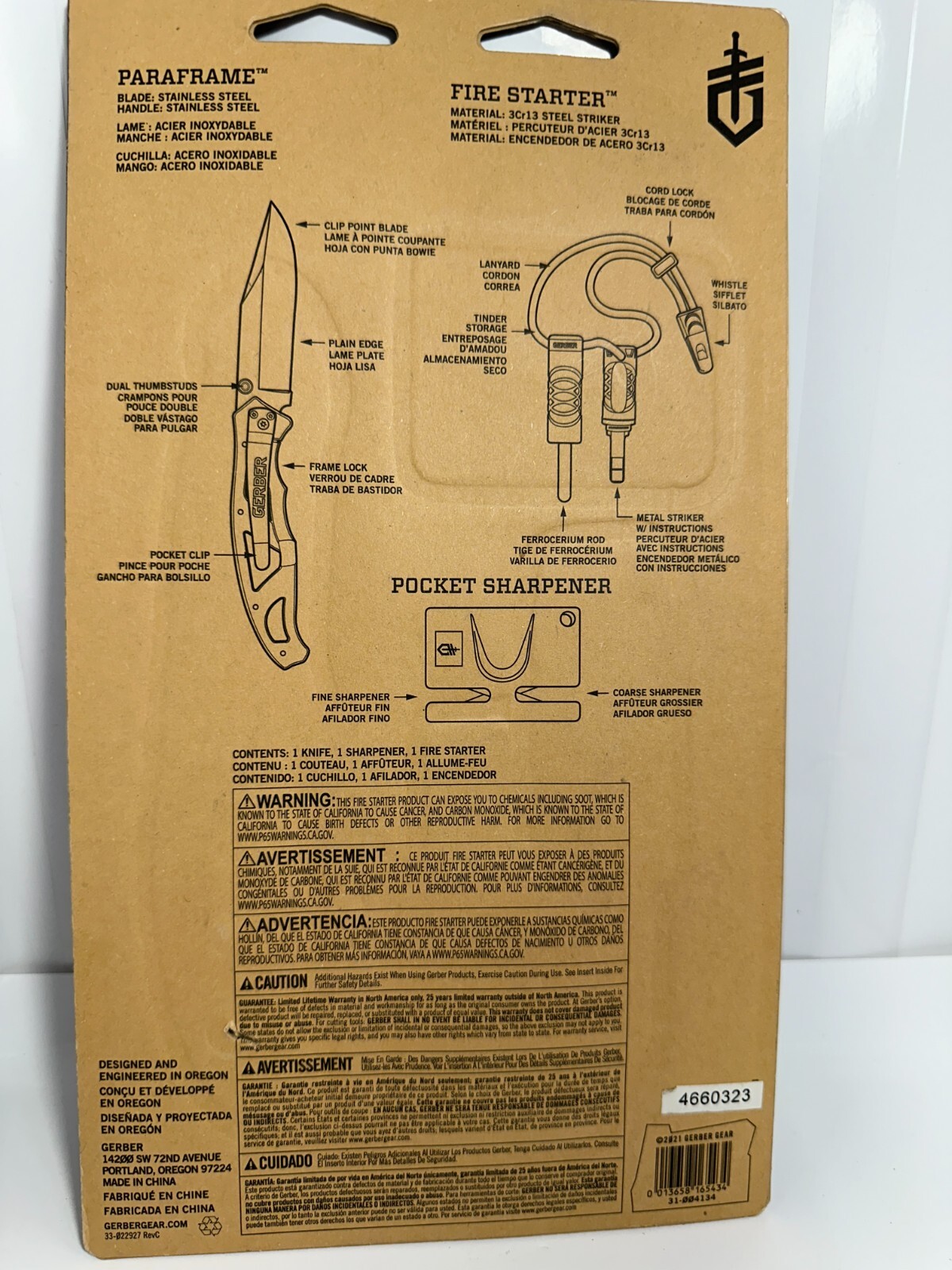 Gerber 31-004134 Paraframe Combo Pack Knife Fire Starter Sharpener