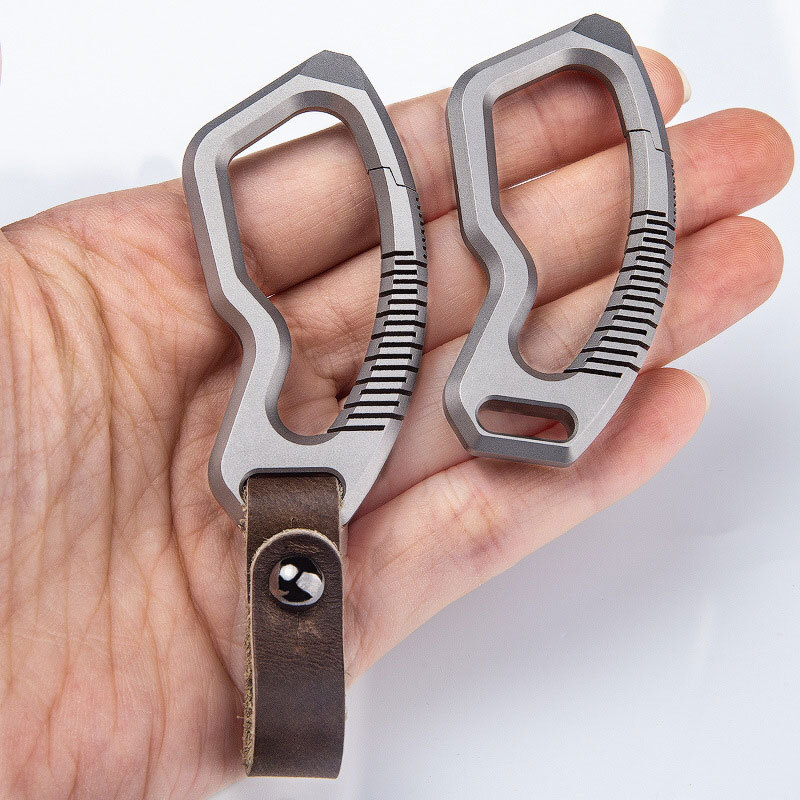 Titanium Alloy + Leather Keychain Carabiner Removable Pendant EDC Crowbar Tool