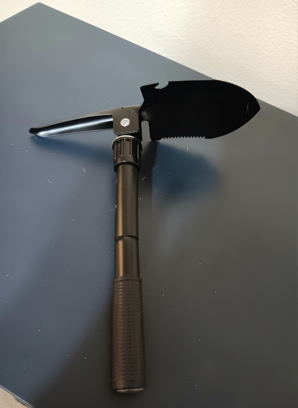 Multi Use Survival Tool, Folding Shovel, Pick Axe, Saw, Compass With Bag