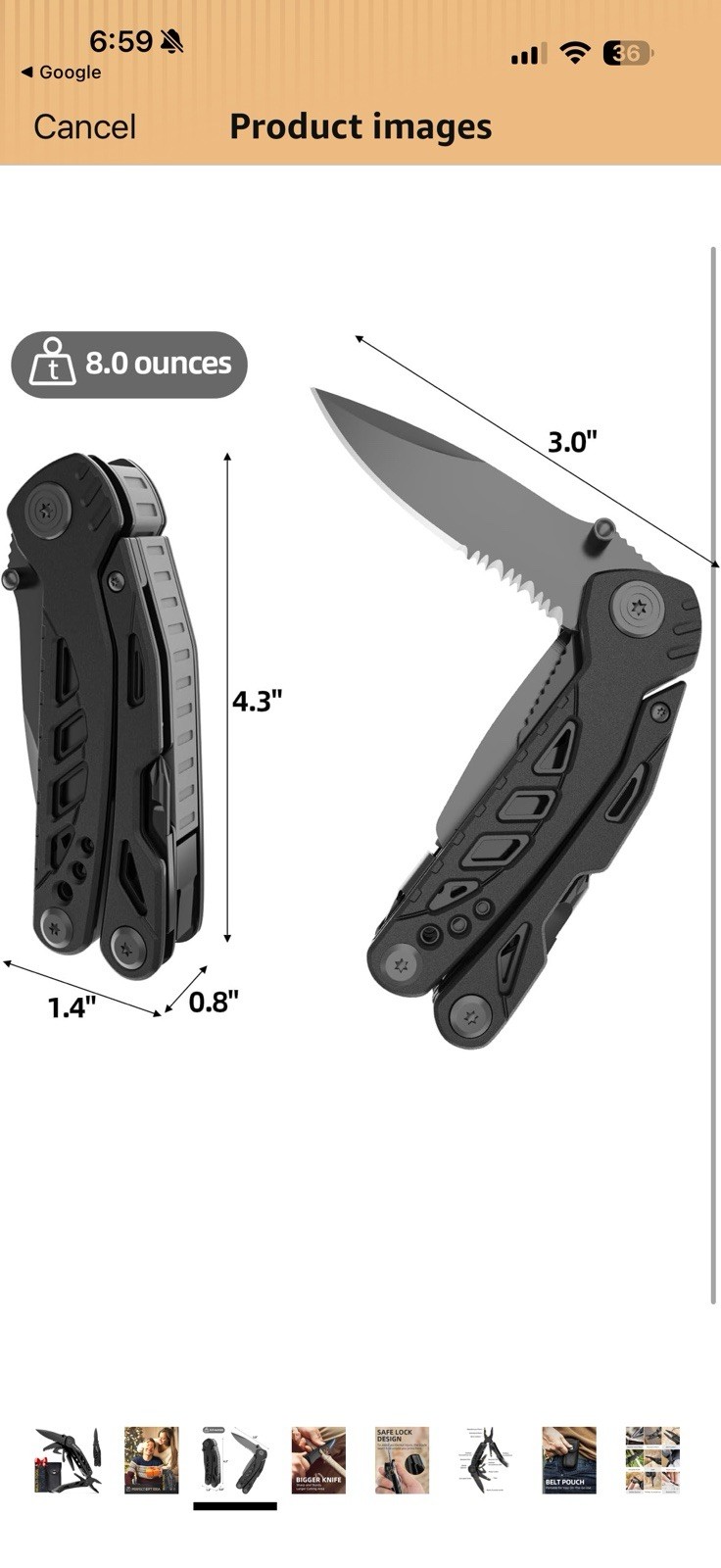 Pohaku Multitool Knife, 13 in 1 Pocket Multitool w/ Large 3″ Locking Blade- NIB