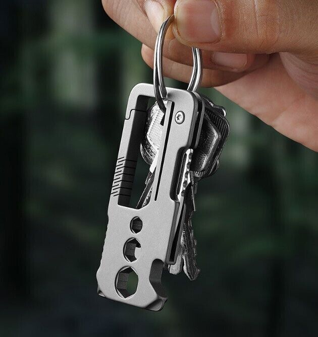 EDC Titanium Keychain Carabiner W/Knife Opener Screwdriver Outdoor Camping Tool