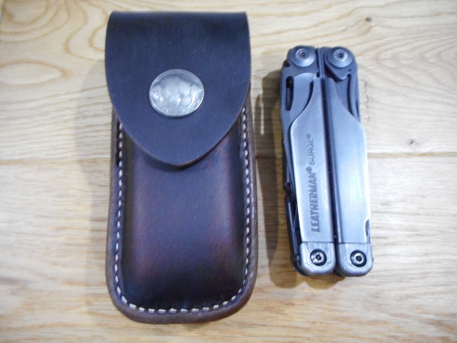 Leatherman Surge. Crazy Horse leather sheath. Buffalo snap. Sheath only.