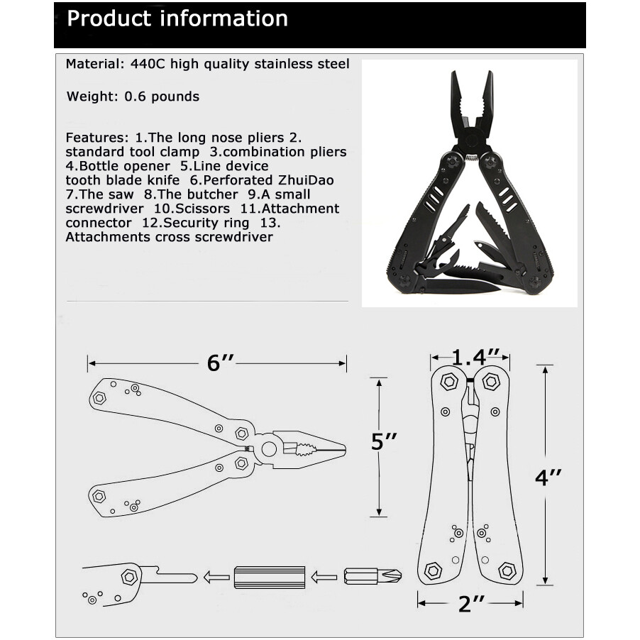 Multi-functional Pliers Clamp with a Set Combination Stainless Steel Outdoor