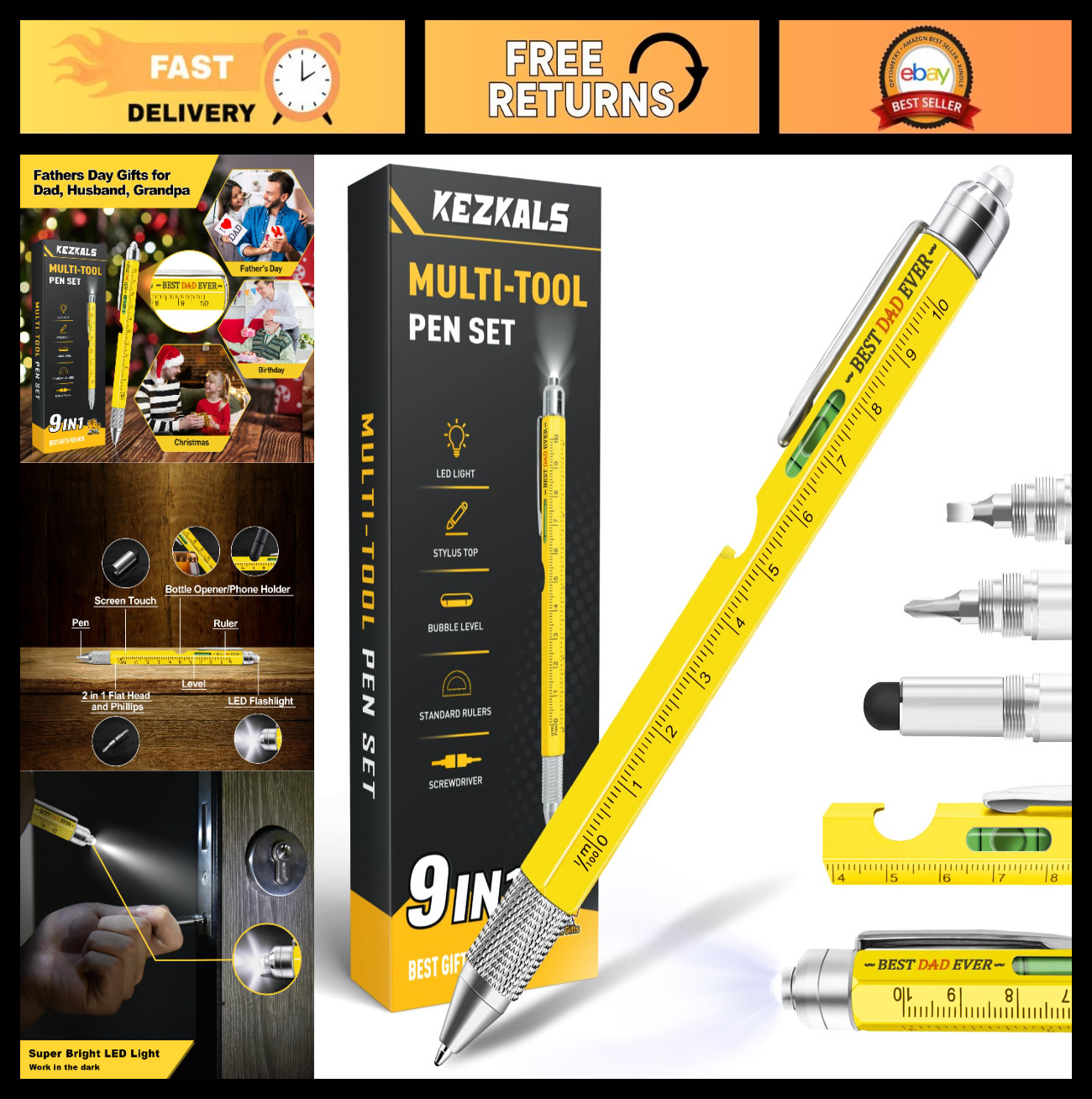 9-in-1 Multitool Pen for Dad, Unique Gifts for Father’s Day, Birthday, Men, Gran