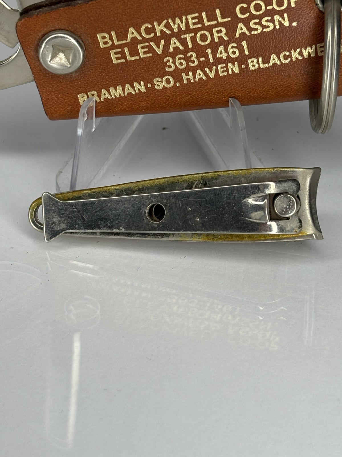 VTG LEATHER WRAPPED POCKET KNIFE MULTI-TOOL BLADES KEYCHAIN – Advertising