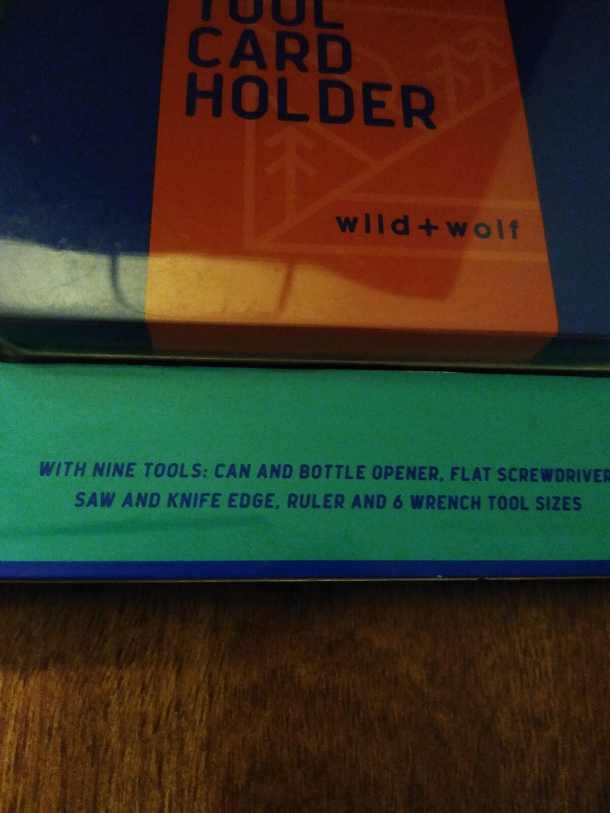 WILD + WOLF Tool Card Holder Travel Survival – 9 Tools Bottle Opener Knife Saw