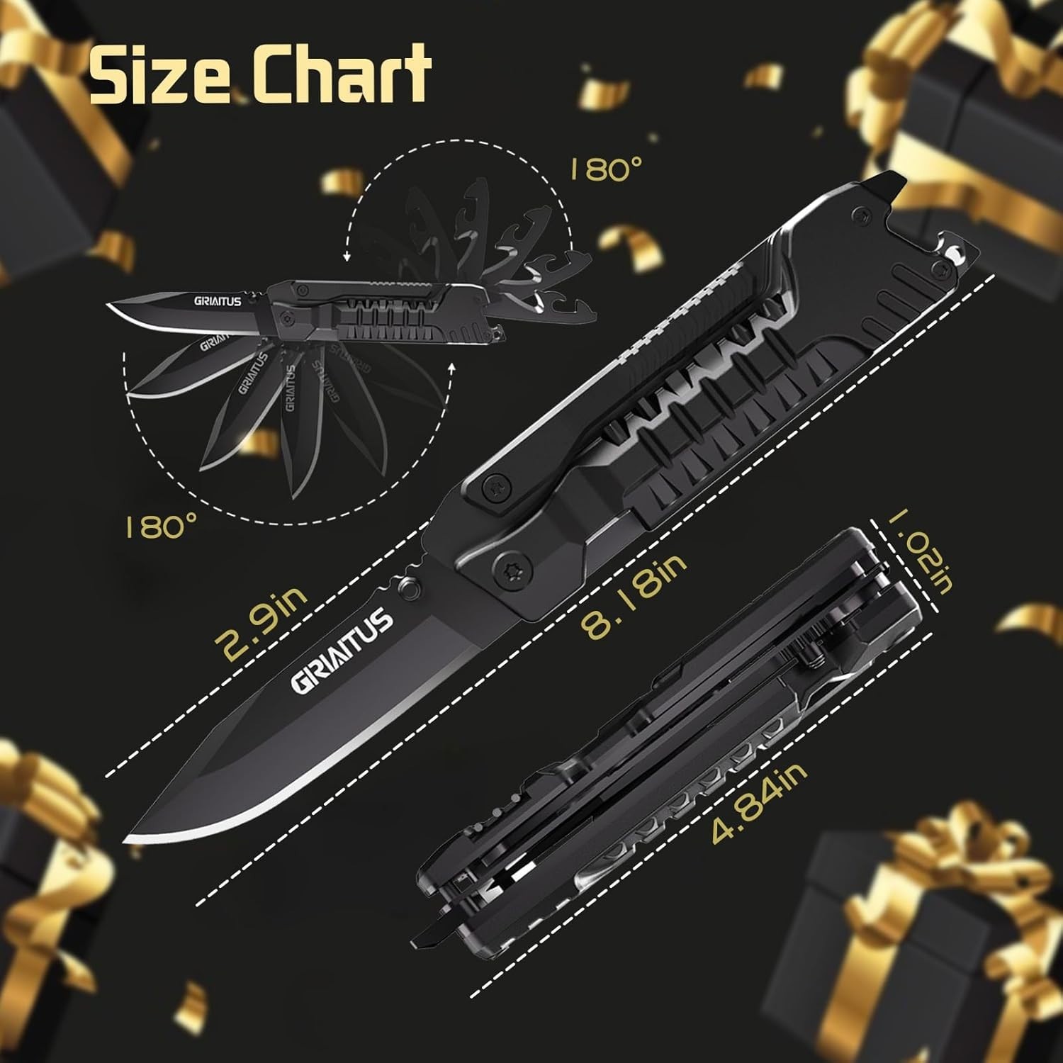 Gifts for Adventurous Men: Compact 17-in-1 Multi-Tool Knife with Safety Lock