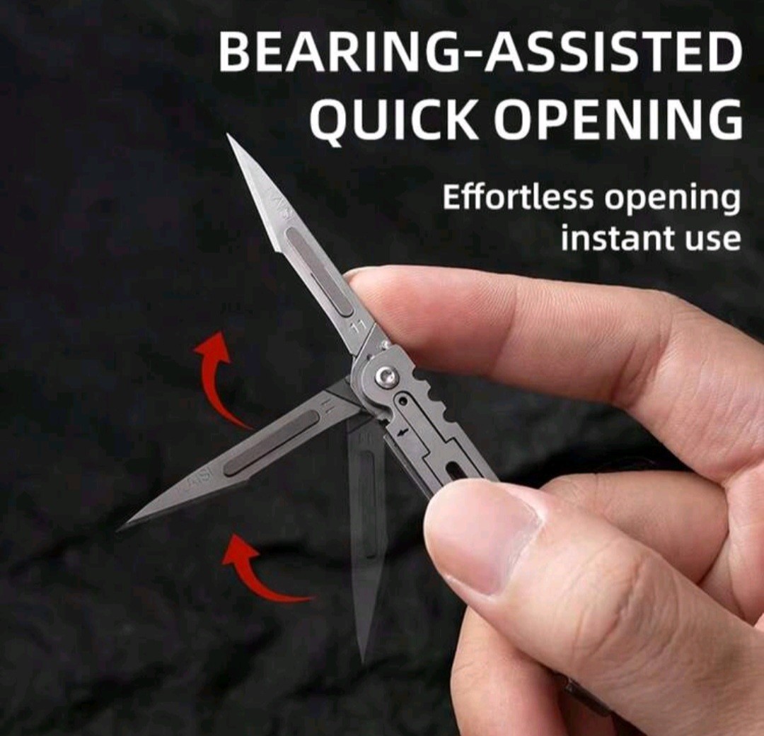 Stainless Steel Folding Keychain EDC Knife, Bottle Opener w/ replacement blades