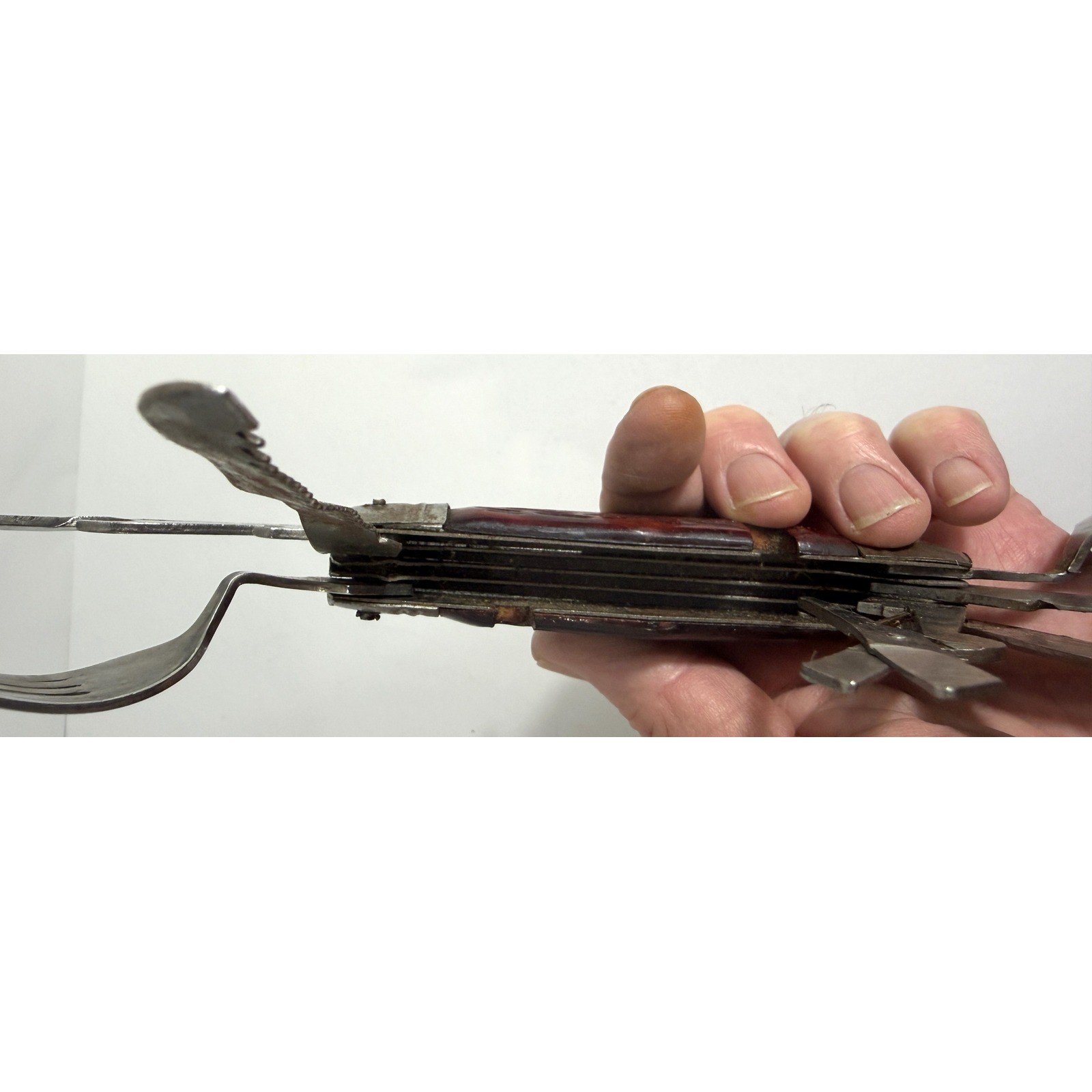 Vintage 10 Blade Multi-Tool Pocket Knife Utensil Set Fork Spoon Saw Blade – More