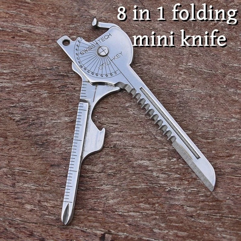 8-in-1 Multi Tool Keychain Camping Survival Folding Screwdriver Bottle Opener