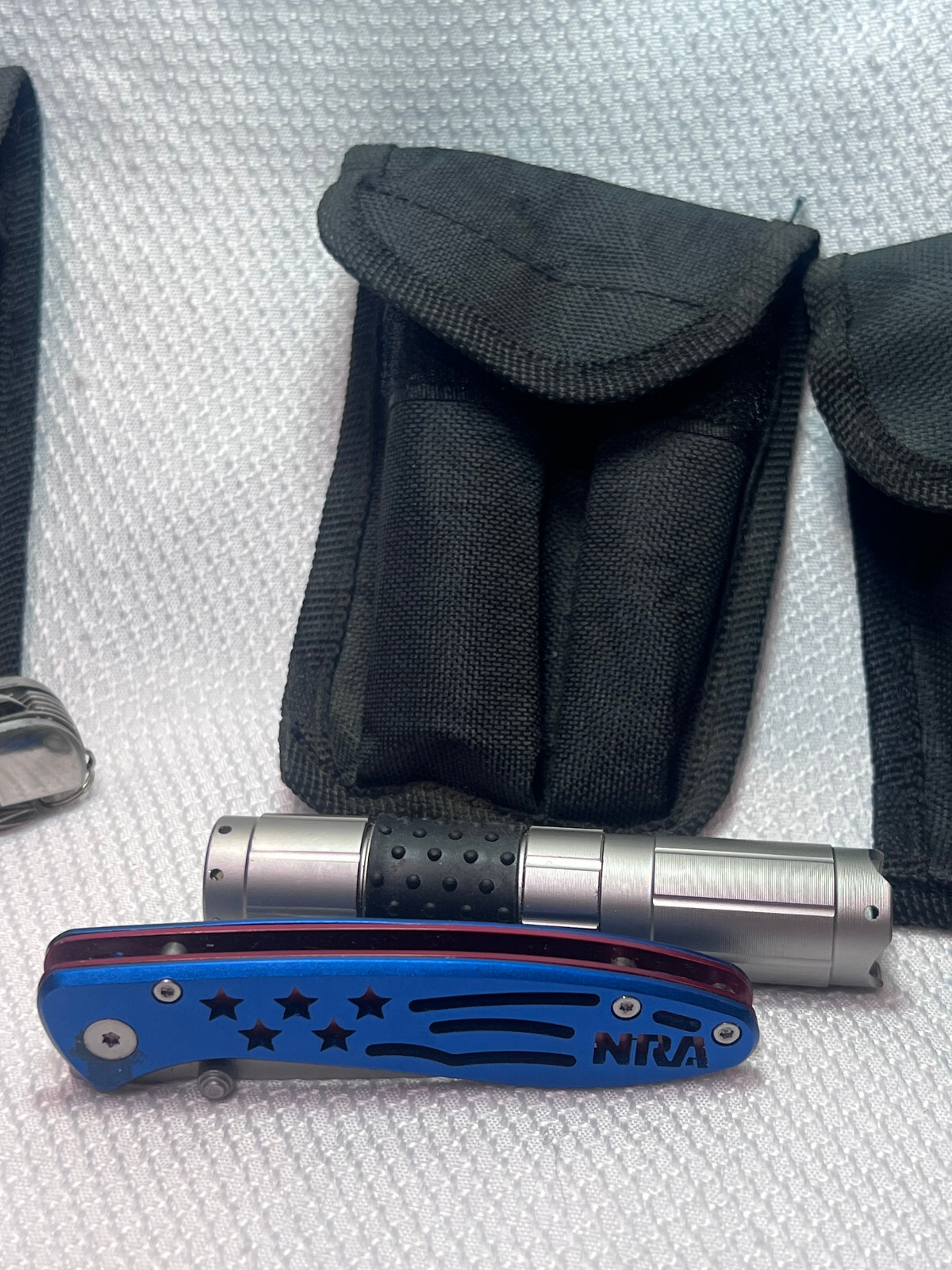 Camping Survivalist Lot NRA Flashlight Knife Multi tool & Folding HOBO Utensil