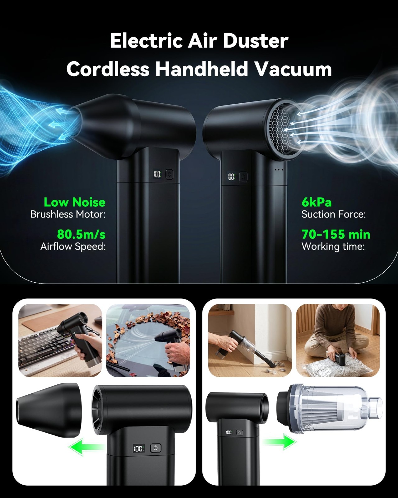 5-in-1 Multi-Function Portable Tool, 10000mAh Power Bank, Air Duster & Vacuum