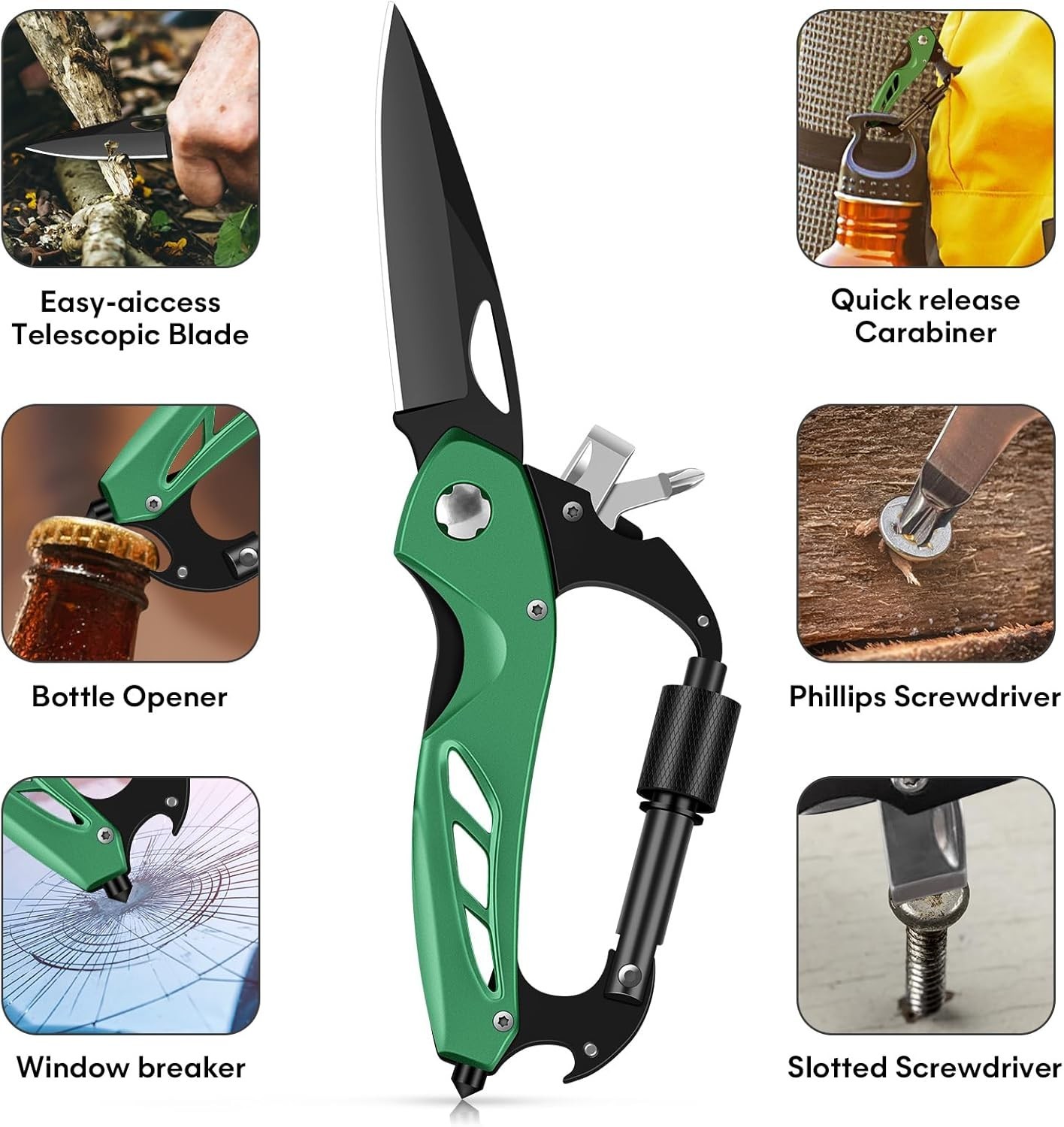 Multitool Carabiner W/ Pocket Knife Survival Gear Camping Hiking，EDC Carabiners