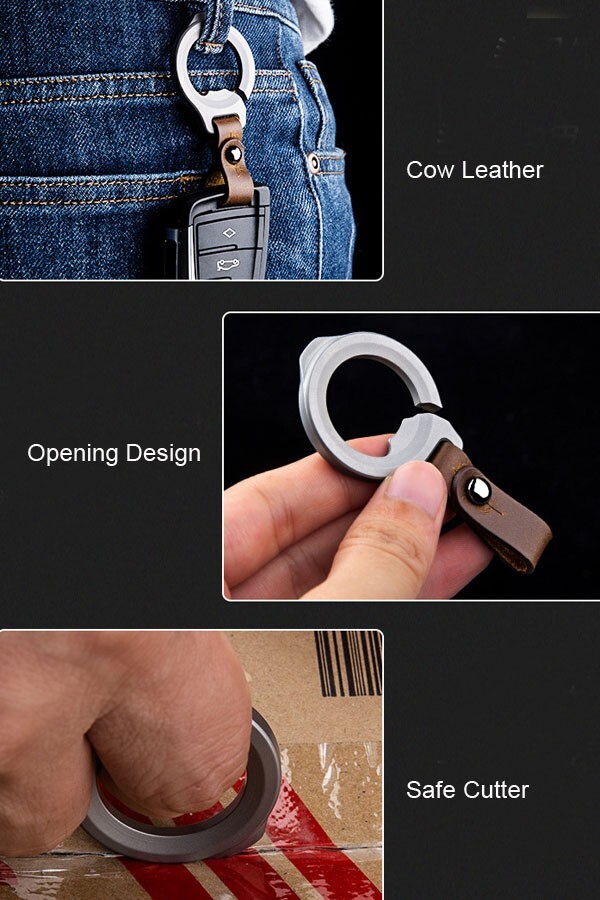 EDC Titanium Alloy + Leather Keychain Car Key Bag Portable Opener Crowbar Cutter
