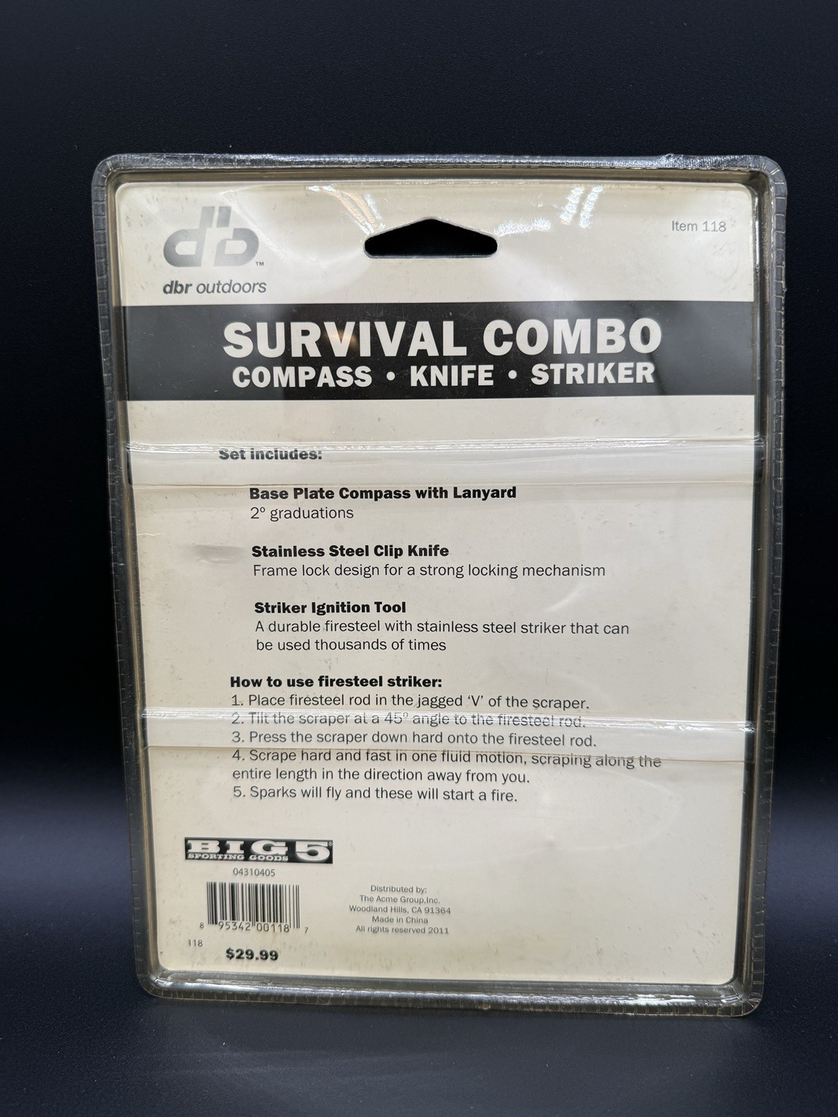 New VTG, Survival Combo Kit – 3-in-1 Baseplate Compass, Ferro Rod Striker, Knife