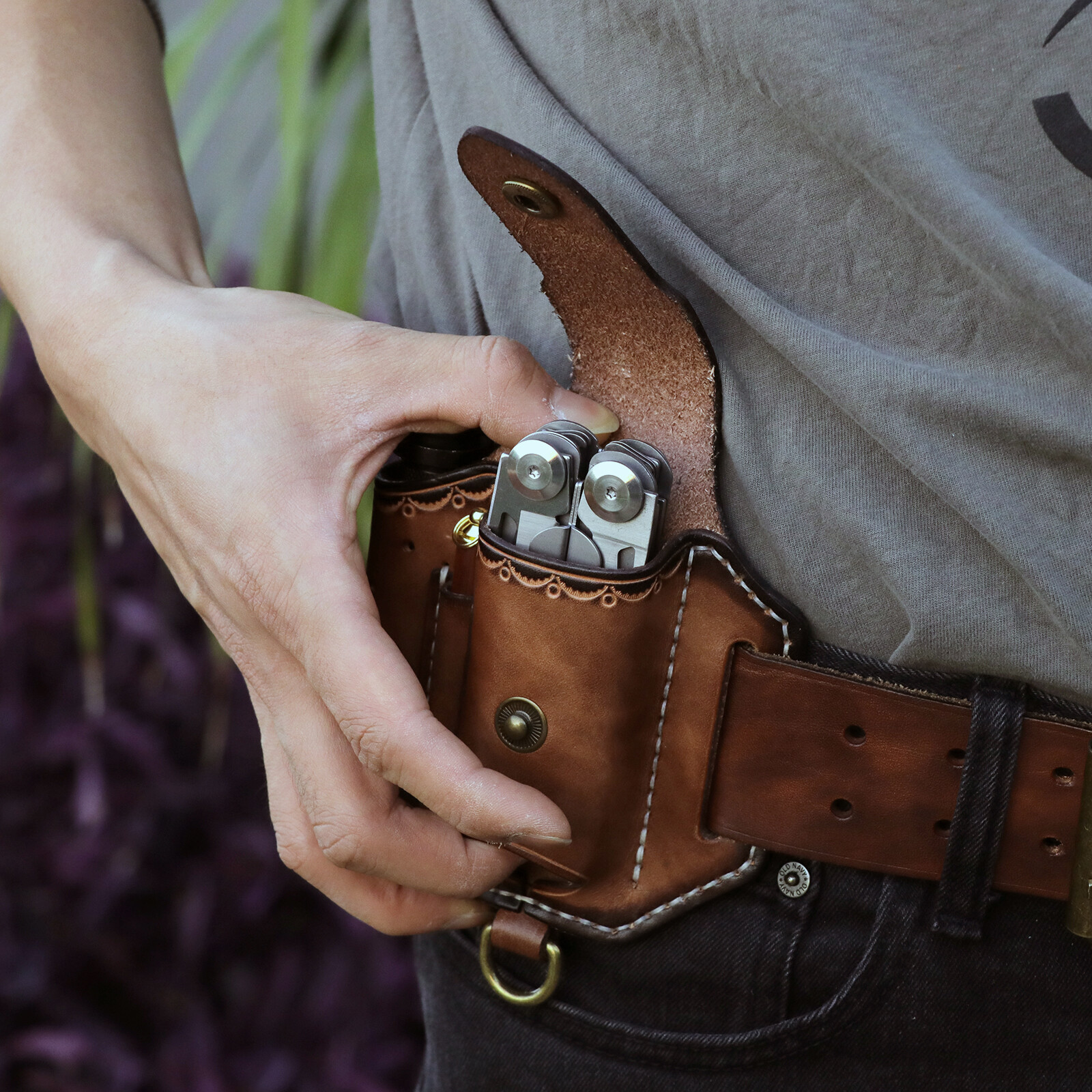 Tourbon Leather 4 in 1 Knife Sheath EDC Pliers Belt Holder Pouch Tools Holster