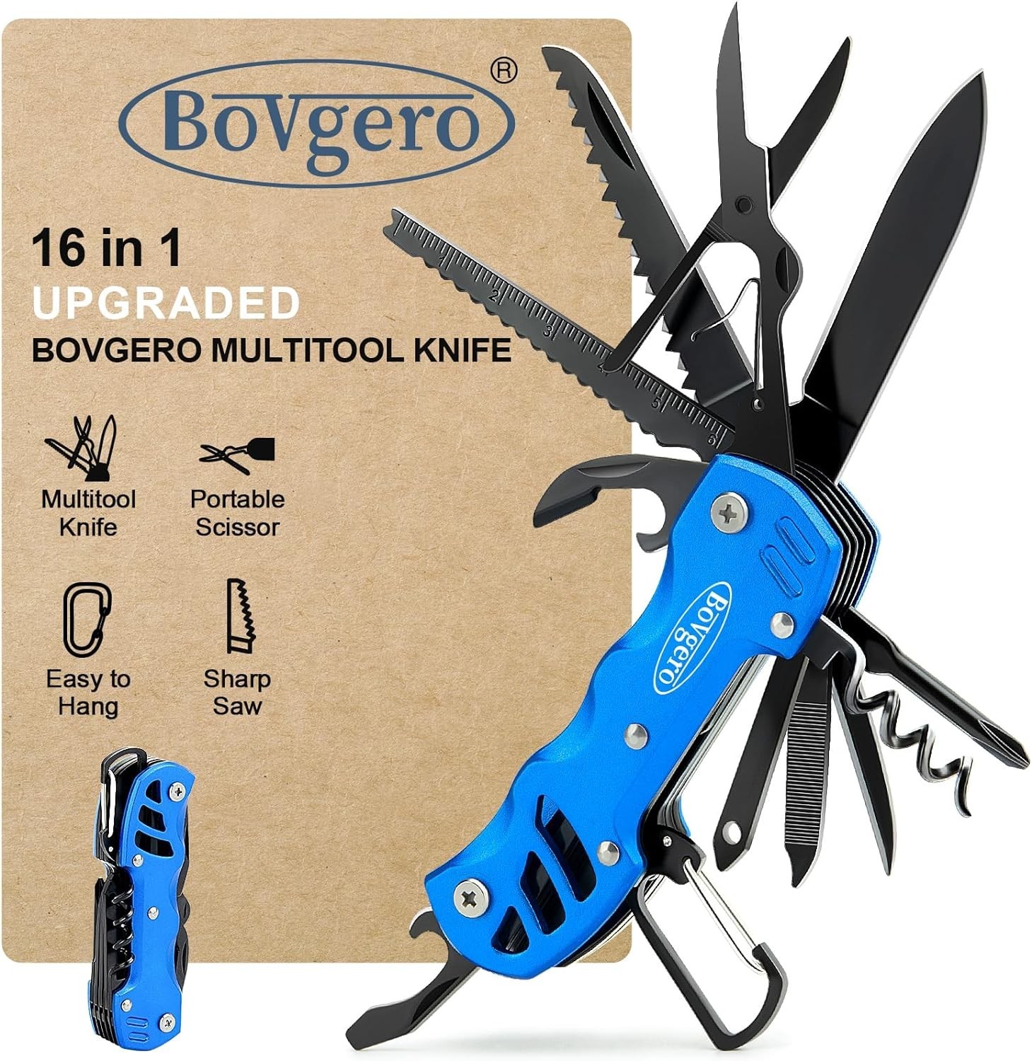 Versatile Blue 16-in-1 Handcrafted Multitool Knife for Every Outdoor Occasion