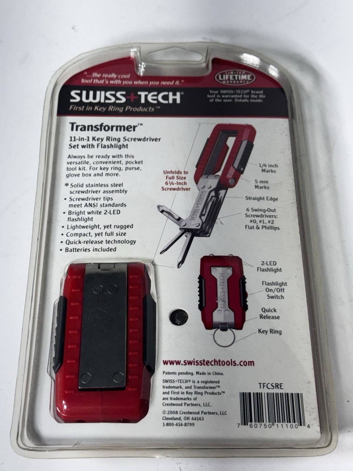 SWISS TECH Transformer 11-in-1 Key Ring Screwdriver Set w/Flashlight New NOS