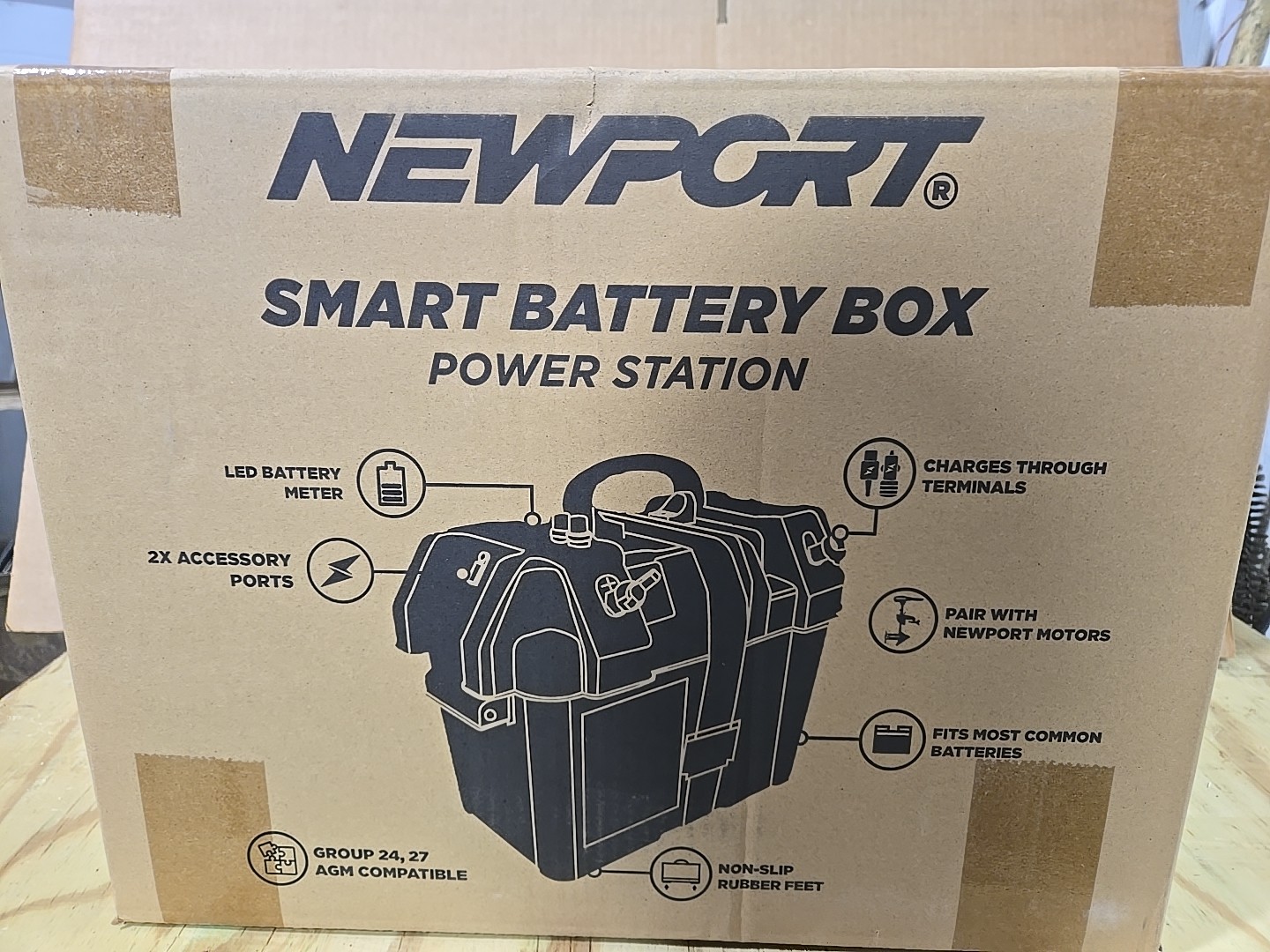 Newport Trolling Motor Smart Battery Box Power Center with USB and DC Ports.