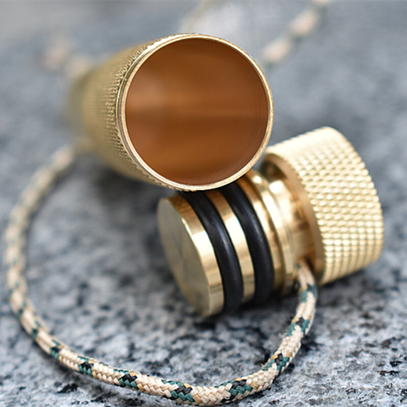 EDC Brass Waterproof Pill Case Container Box Pendant w/ Compass Outdoor Tool—