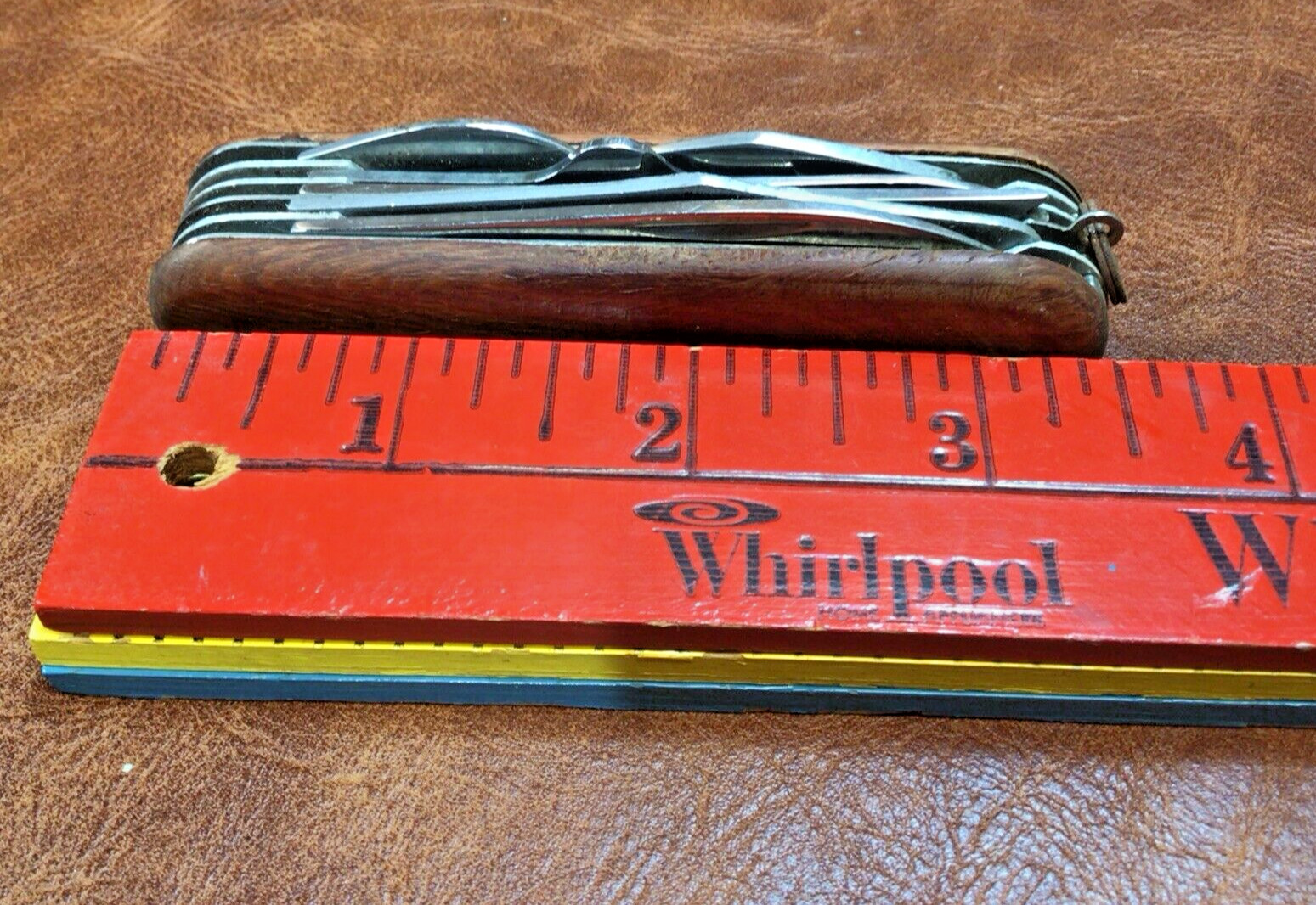 VTG Knife Multi-Tool Wooden Handle Folding Blade Cork Screw Saw Scissors