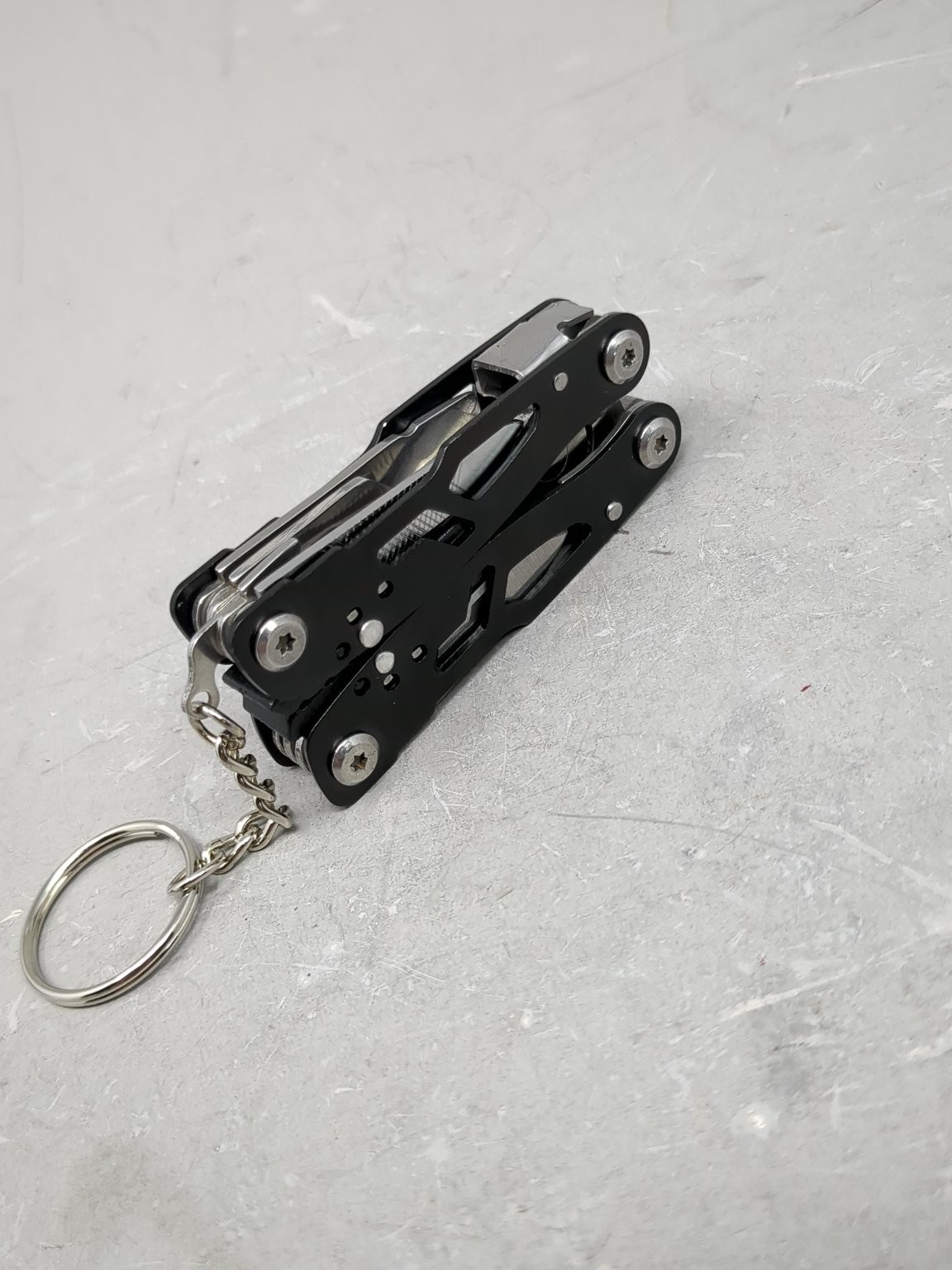 Multi-Tool Keychain with Pliers Black Stainless Steel Camping Hiking and Pouch
