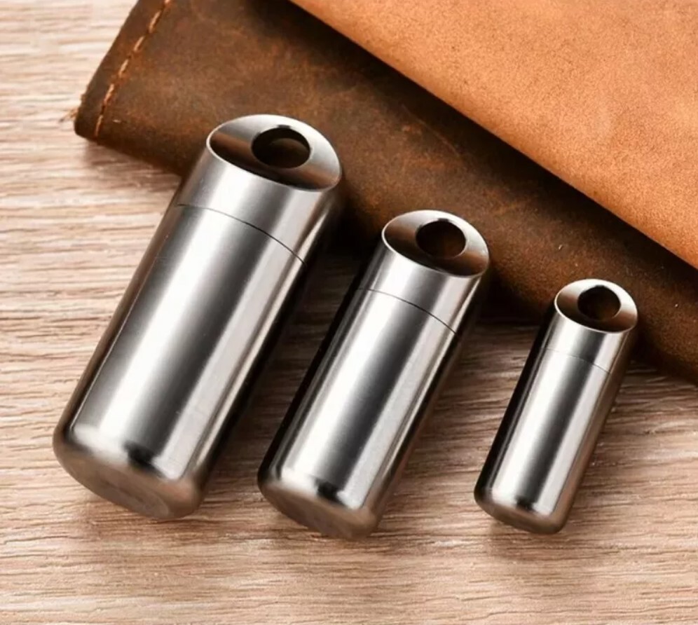 Titanium Waterproof Pill Holder Case Organizer Container Portable Keychain EDC