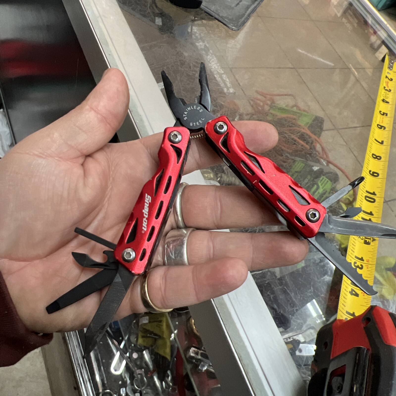 SNAP-ON Red Stainless Steel Multi Tool 9 in 1 Hunt Fish Camp Hike No Case