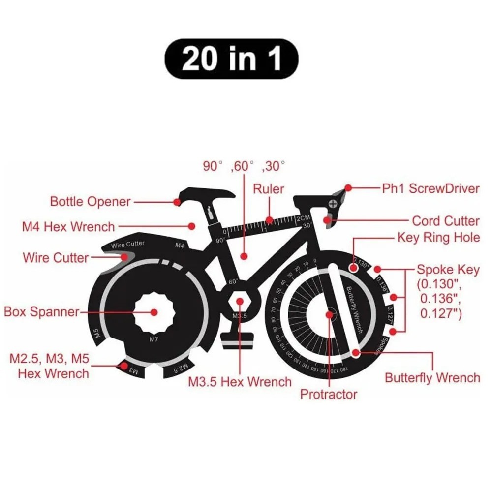 20 In 1 Bicycle Multitool Card Survival Gadgets Keychain Utility Pocket Tool