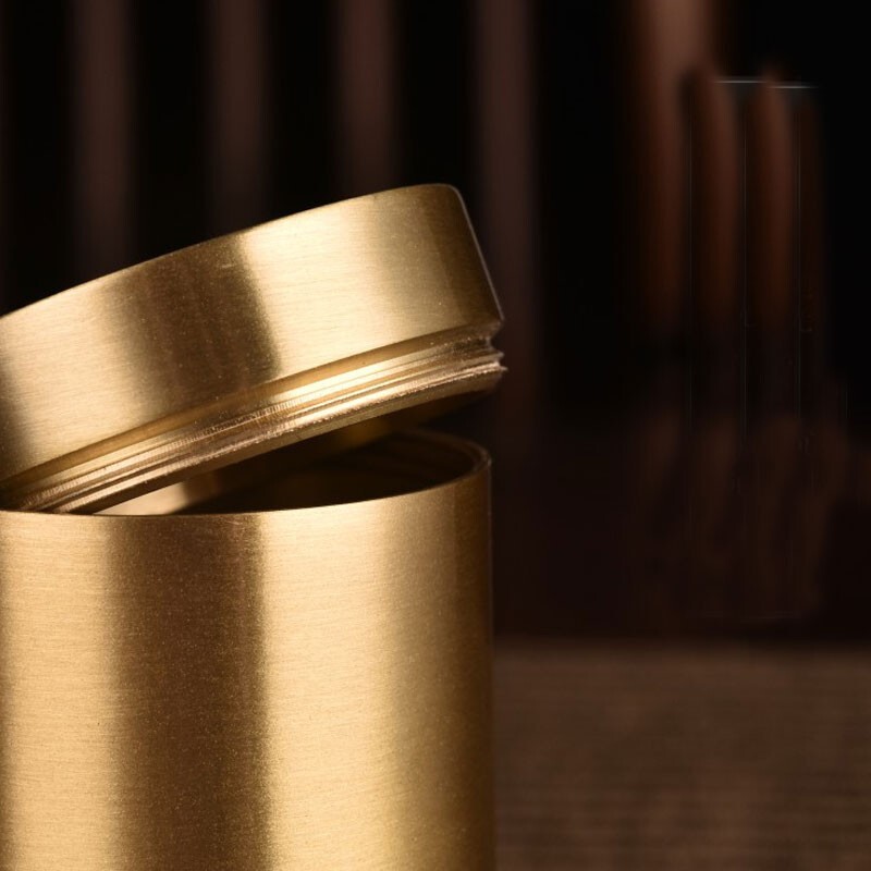 Solid Brass Sealed Tank Tea Caddy Container Portable Metal Storage Box 250g EDC