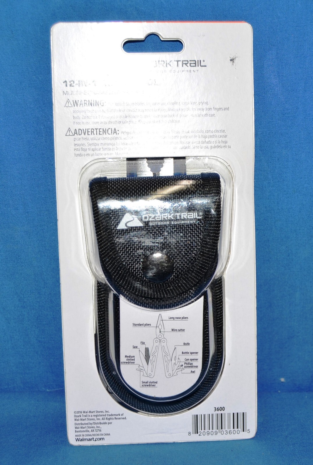 Ozark Trail 12-IN-1 Multi Tool w/ Sheath Pliers Wire Cutter Saw Knife Silver
