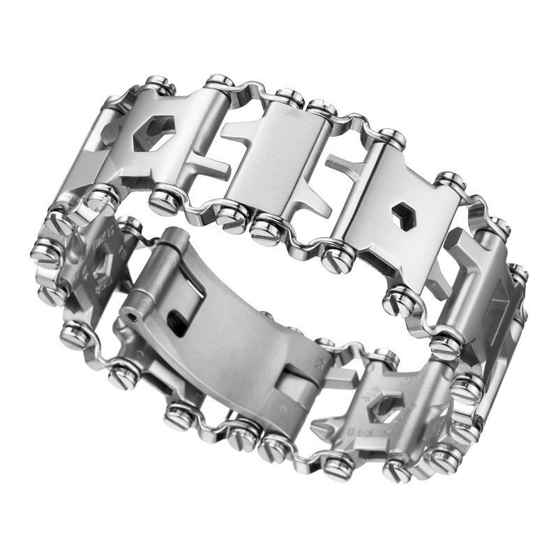 Pulsera multifuncional de acero inoxidable para acampar al aire libre (plata)