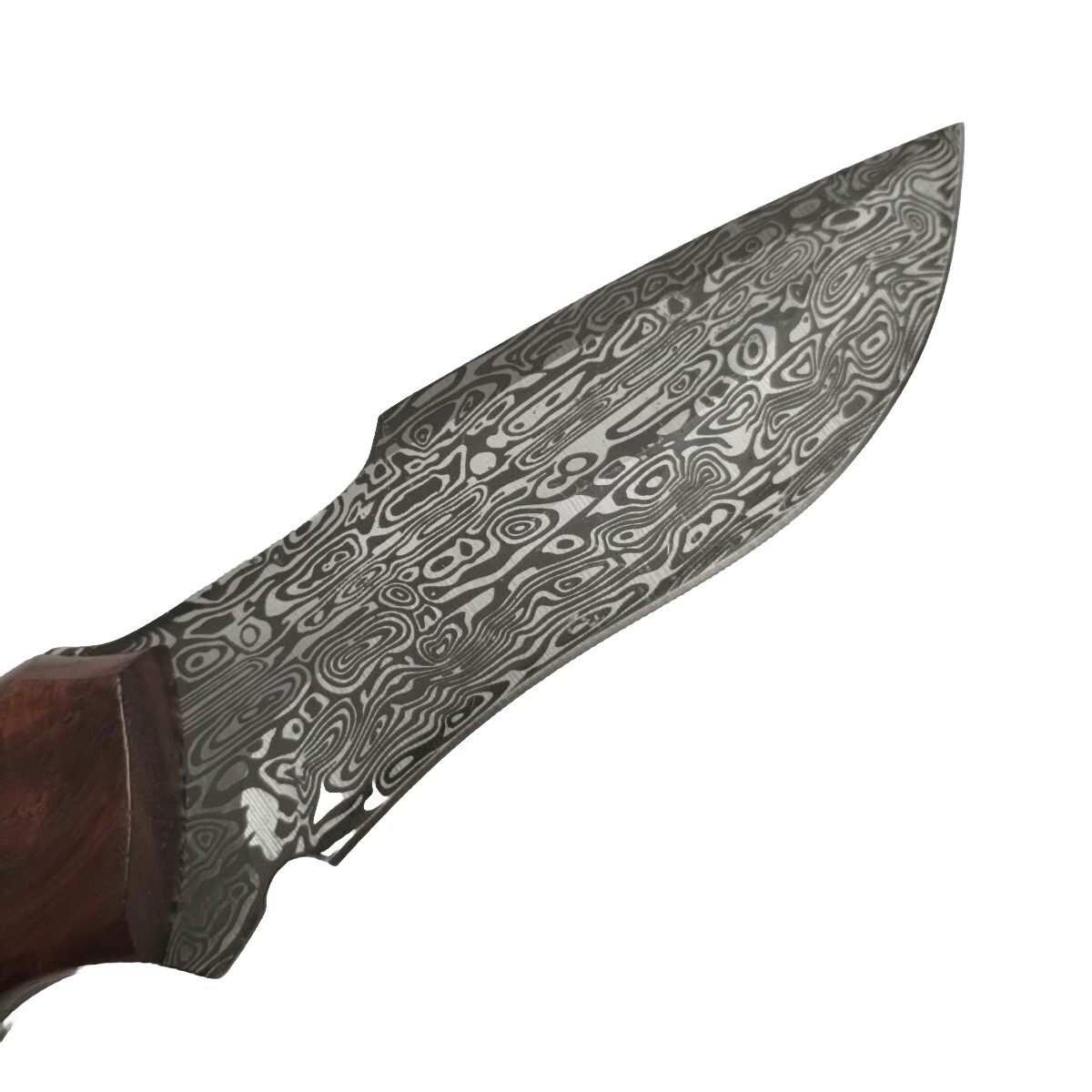 Damascus Pattern Brown Wood Knife 3.83″ Blade Stainless Steel w/ Scabbard