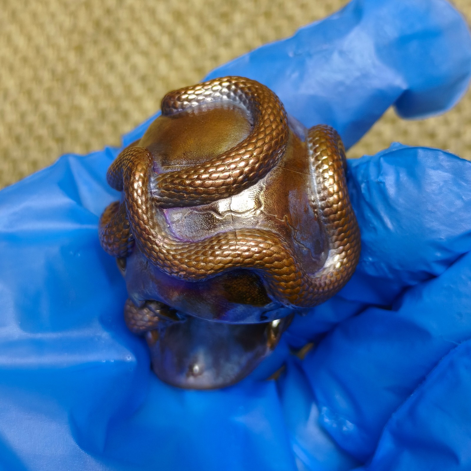Purple copper head snake handcraft ornament Solid Artistic cast statue sculpture