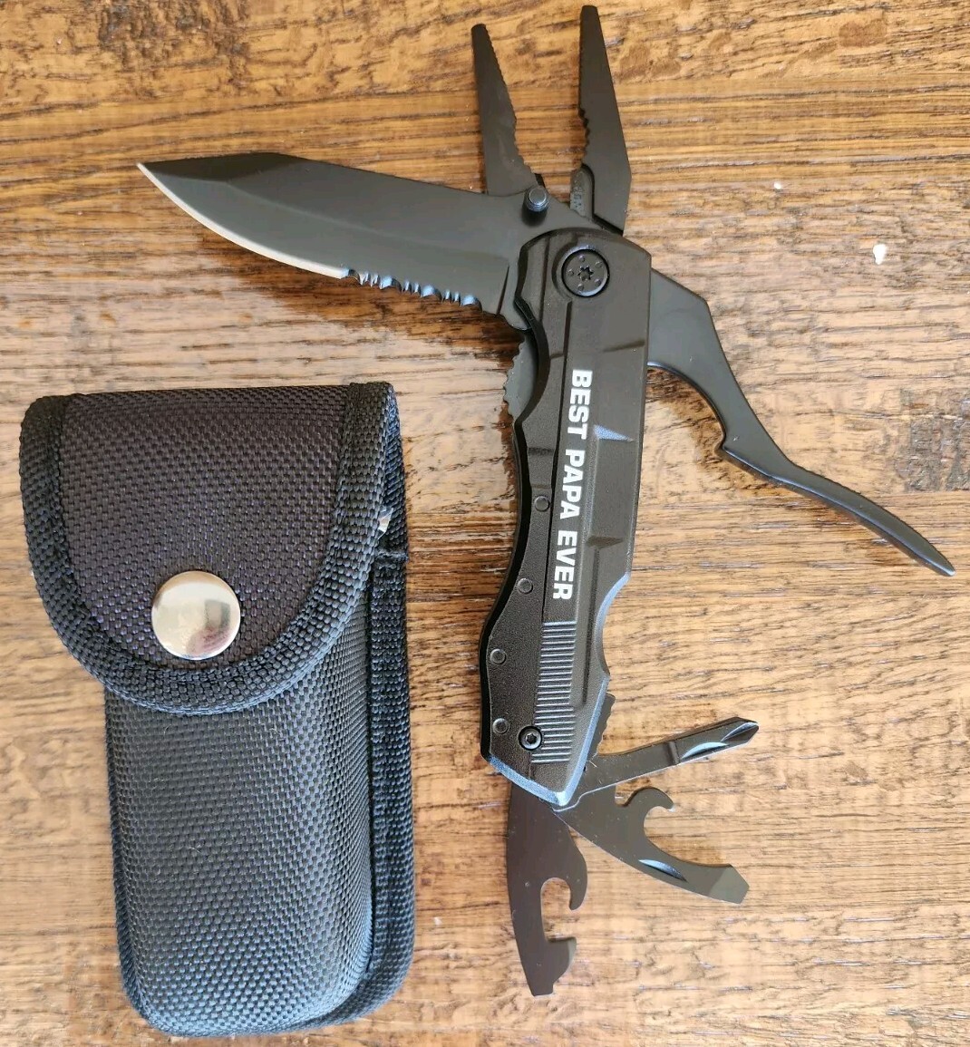 “BEST PAPA EVER” Multitool Knife Gift for Dad Grandpa Pliers Screwdriver Camping