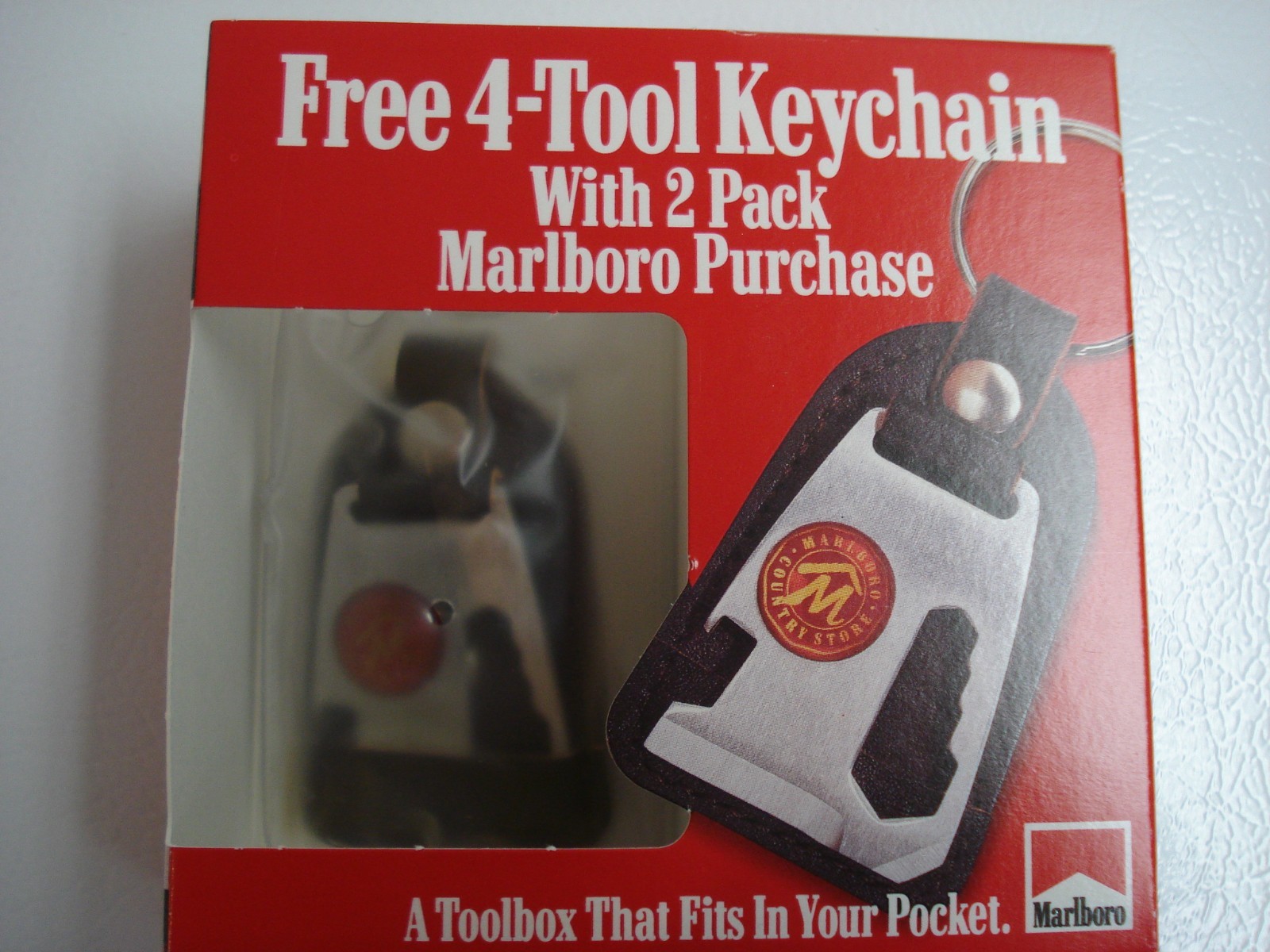 New 4-Tool LEATHER Keychain-MARLBORO-Wrench, Screwdriver, Knife, Bottle Opener