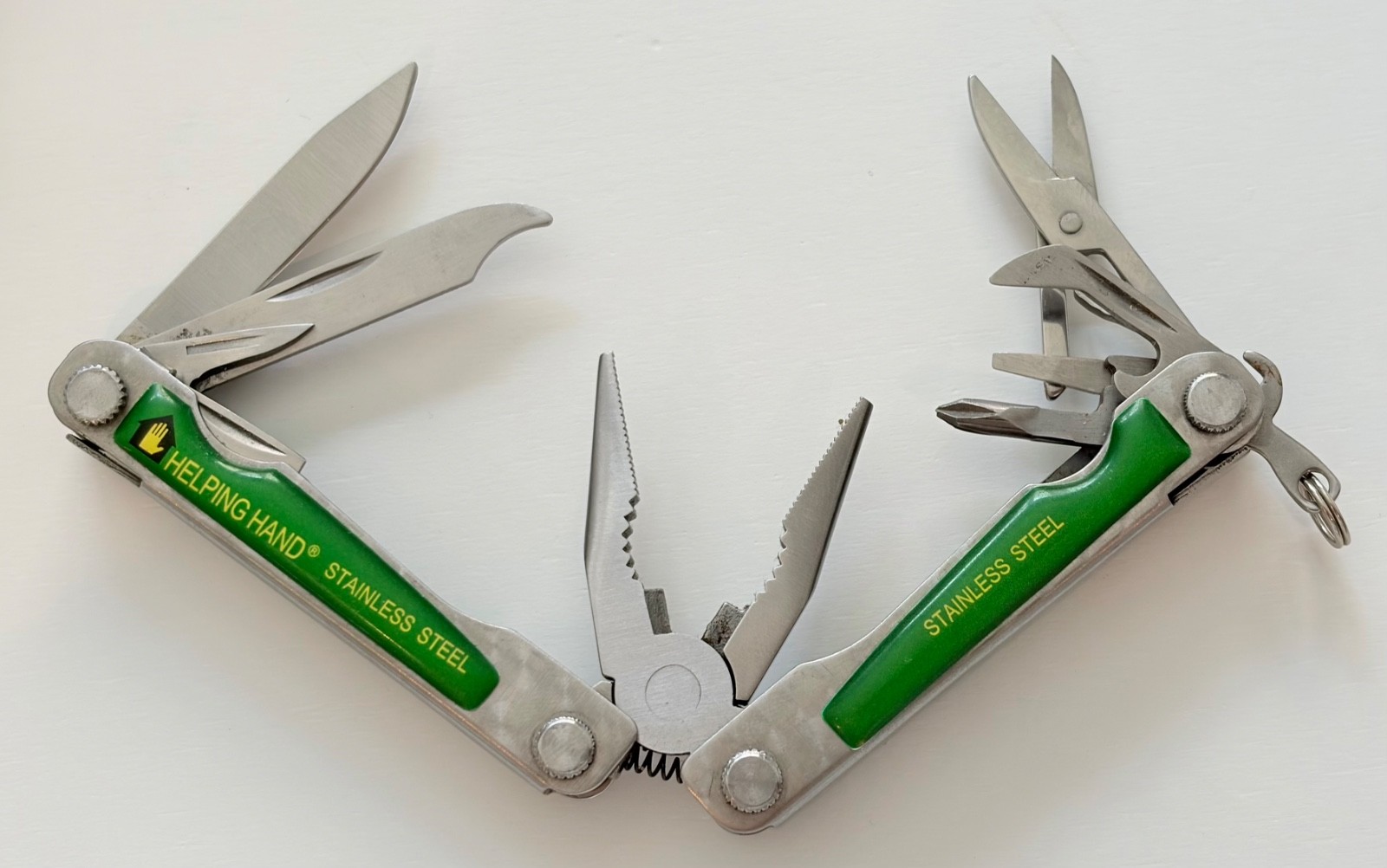 Helping Hand Folding Multitool 9-in-1 Pliers Knife Scissors Stainless Steel Case
