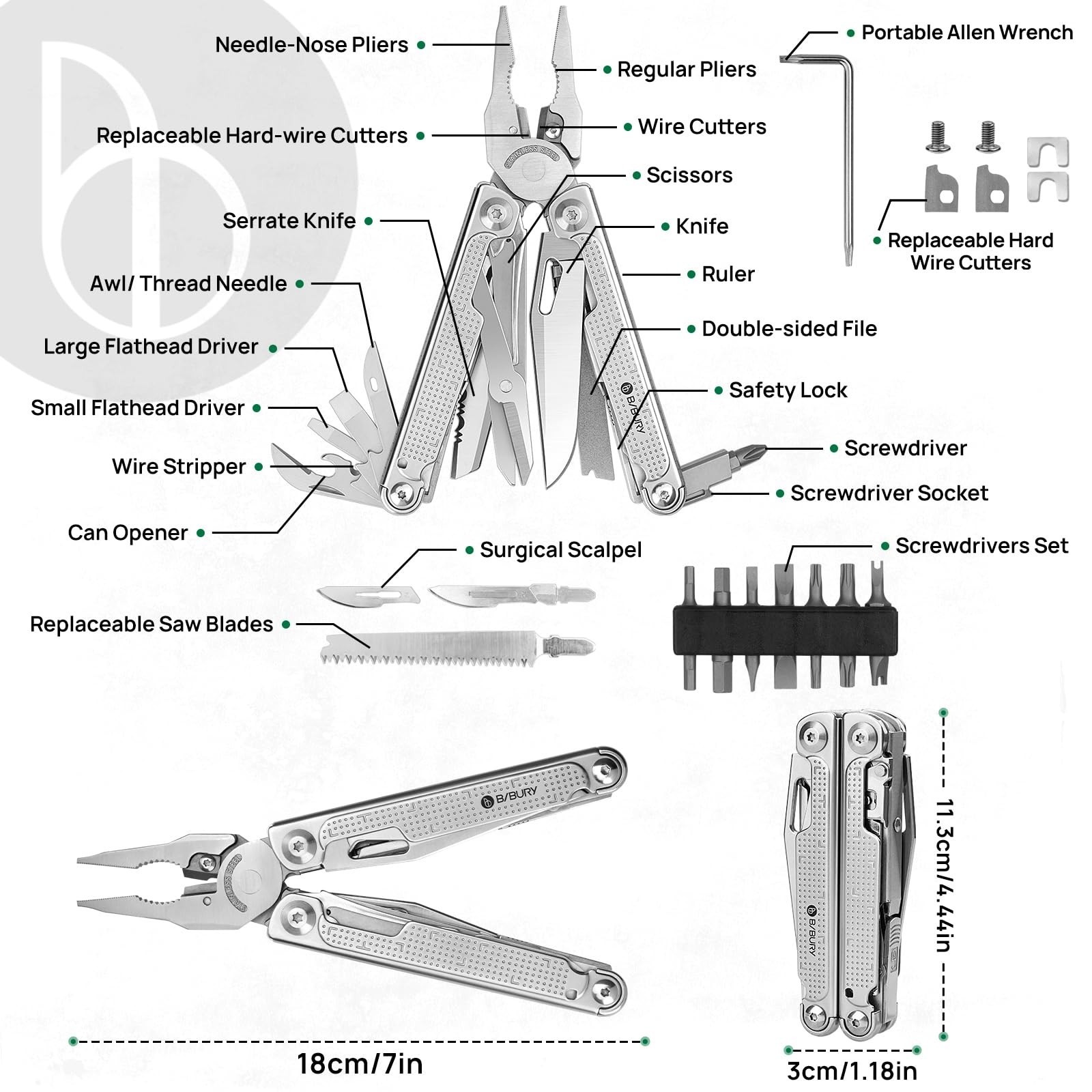 Multitool Pliers with Tungsten Wire Cutters, Wood Saw & Scissors – EDC Gear for