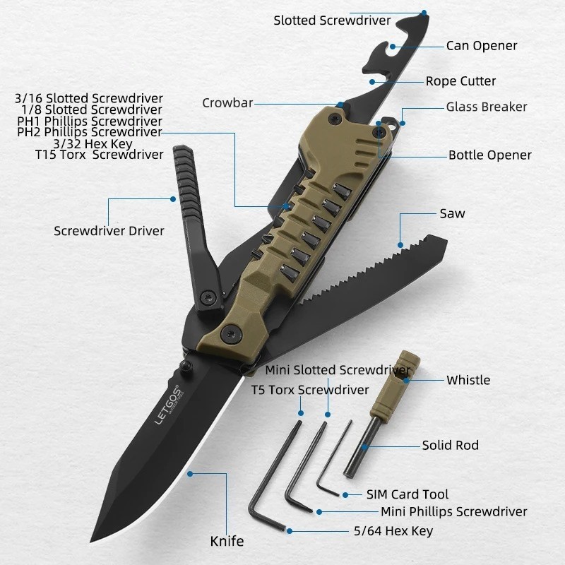 Survival Multi Purpose Tool EDC Function Knife Bugout Multifunction Multipurpose